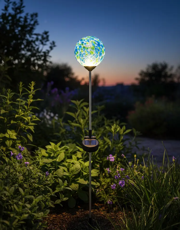 Dapo LED Solarleuchte Glaskugel mit Erdspieß weiß