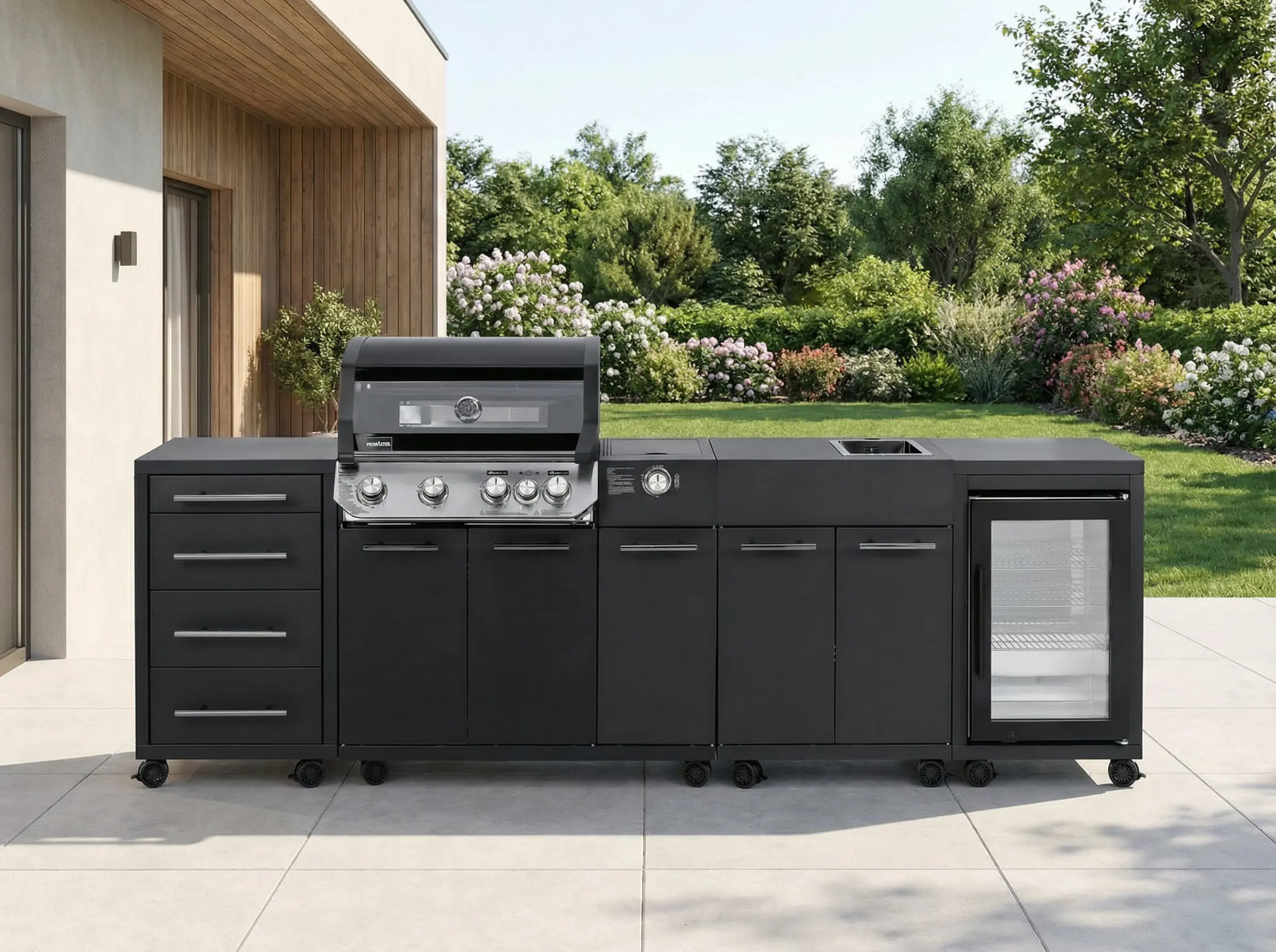 Primaster Outdoorküche Oakfield inkl. Gasgrill + Kühlschrank & Spüle 274 x 122 cm