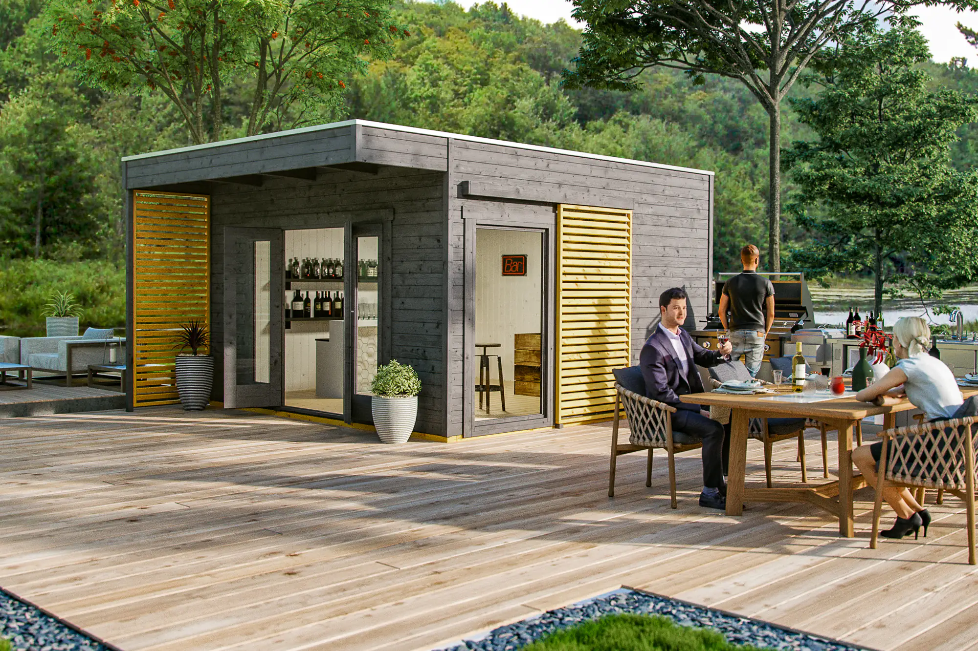 4018211035885_10 SKAN HOLZ Gartenhaus Tokio 4 402 x 402 cm schiefergrau mit Fußboden, doppelschalig