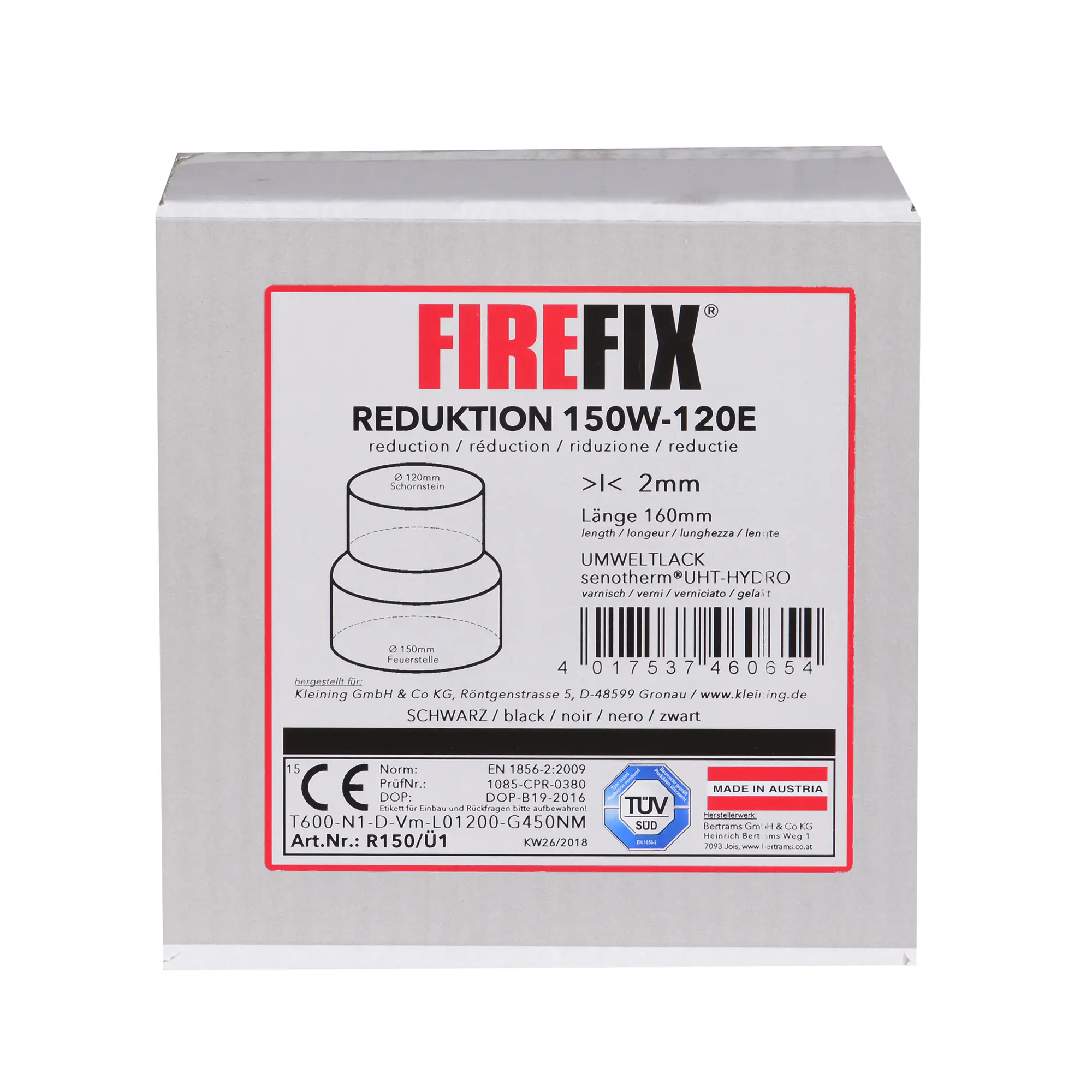 FireFix Reduzierstück Ø 150 - 120 mm, schwarz