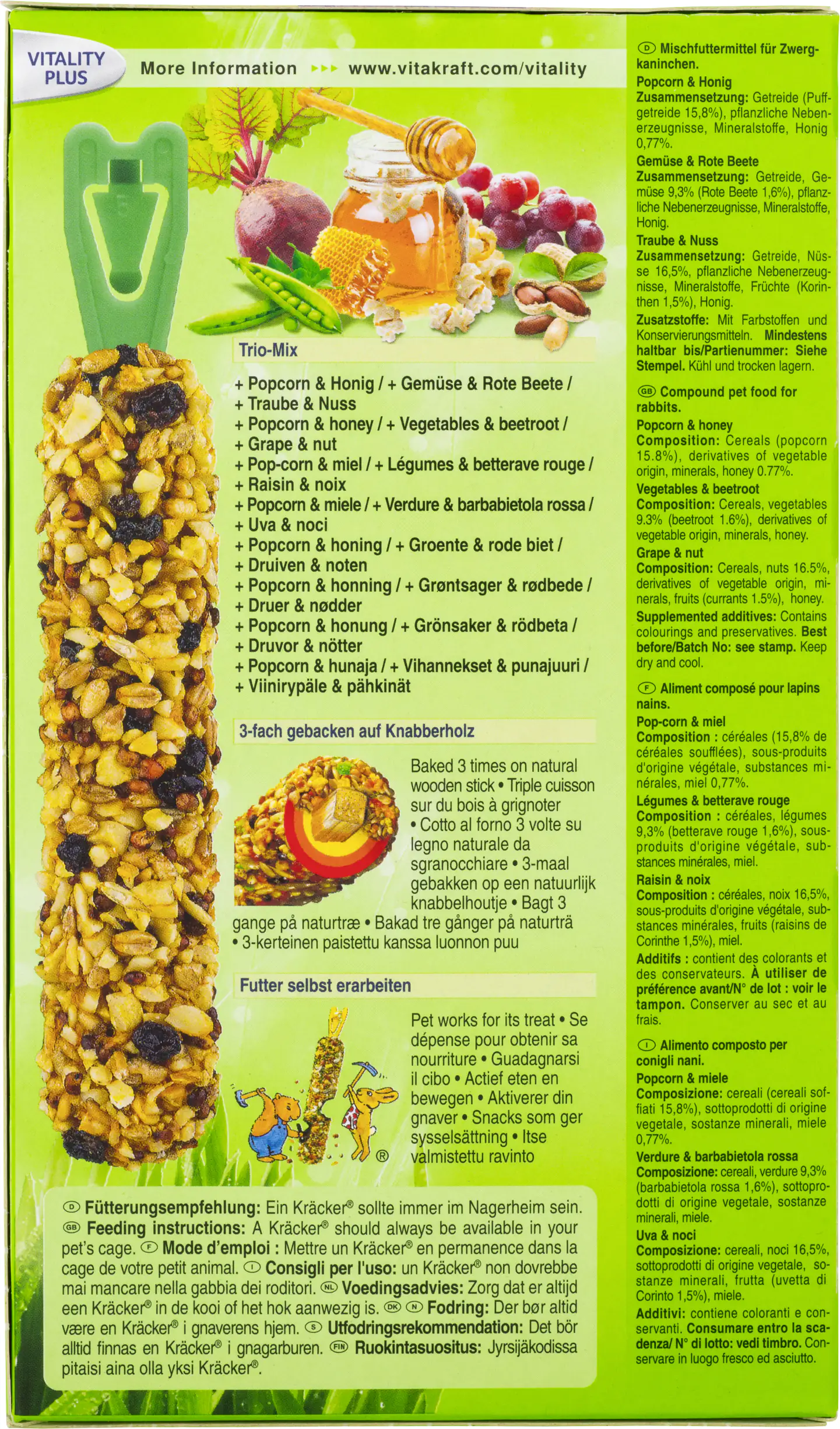 Vitakraft Kräcker® Trio Popcorn Gemüse Nuss 3 Stück / 160 g