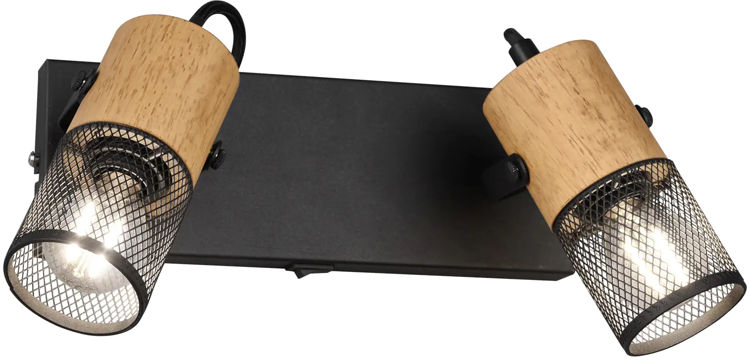Trio Leuchten 2er Spot Tosh schwarz matt, Holz