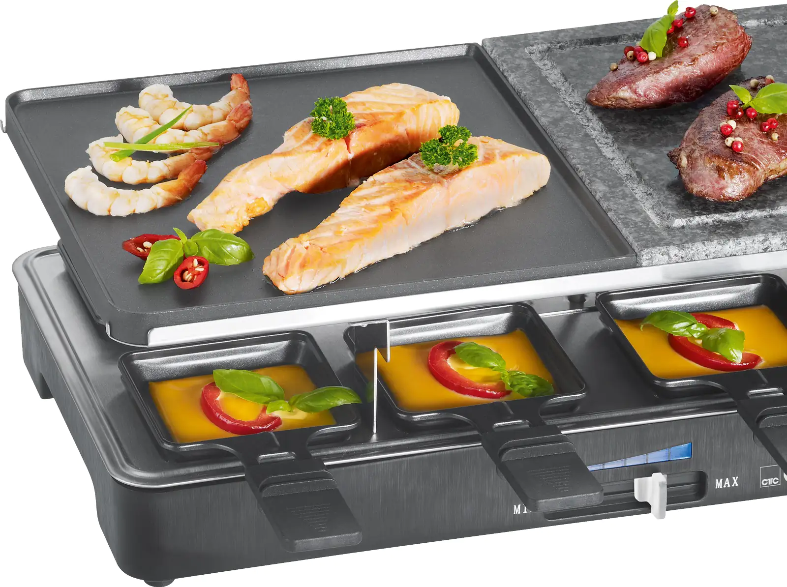 Clatronic 2 in 1 Raclette-Grill RG 3518 Grillfläche: ca. 46 x 23 cm Clatronic 2 in 1 Raclette-Grill RG 3518 Grillfläche: ca. 46 x 23 cm
