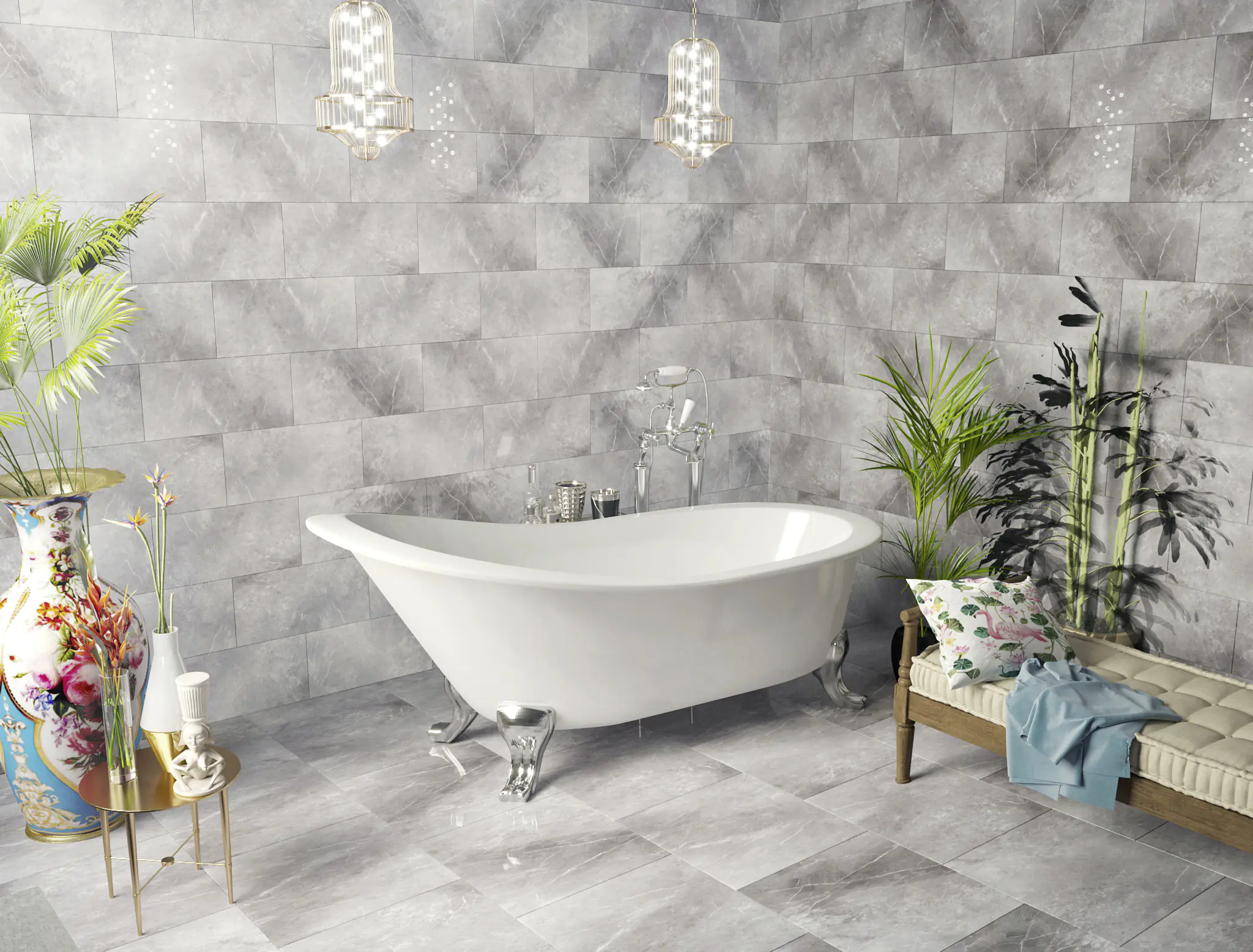 Bodenfliese Feinsteinzeug Opium 30 x 60 cm hellgrau