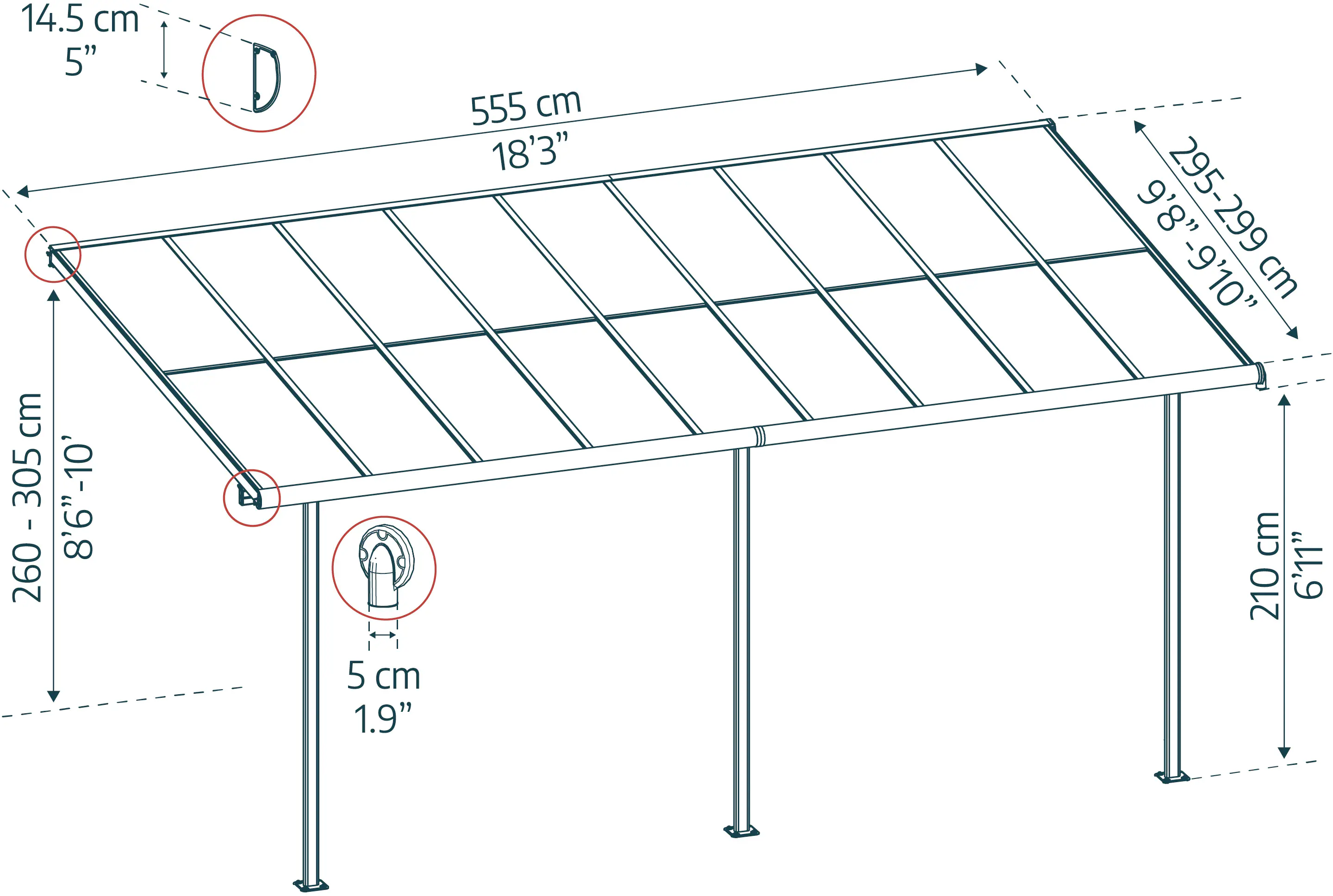 Canopia Terrassenüberdachung Sierra Cabrio 555 x 295 cm grau 