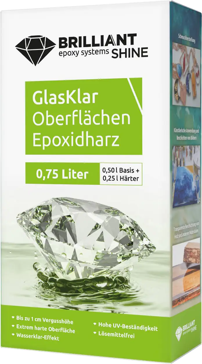 Brilliant Shine Oberflächen Epoxidharz Glasklar Epoxid A+B, 0,75L Brilliant Shine Oberflächen Epoxidharz Glasklar Epoxid A+B, 0,75L