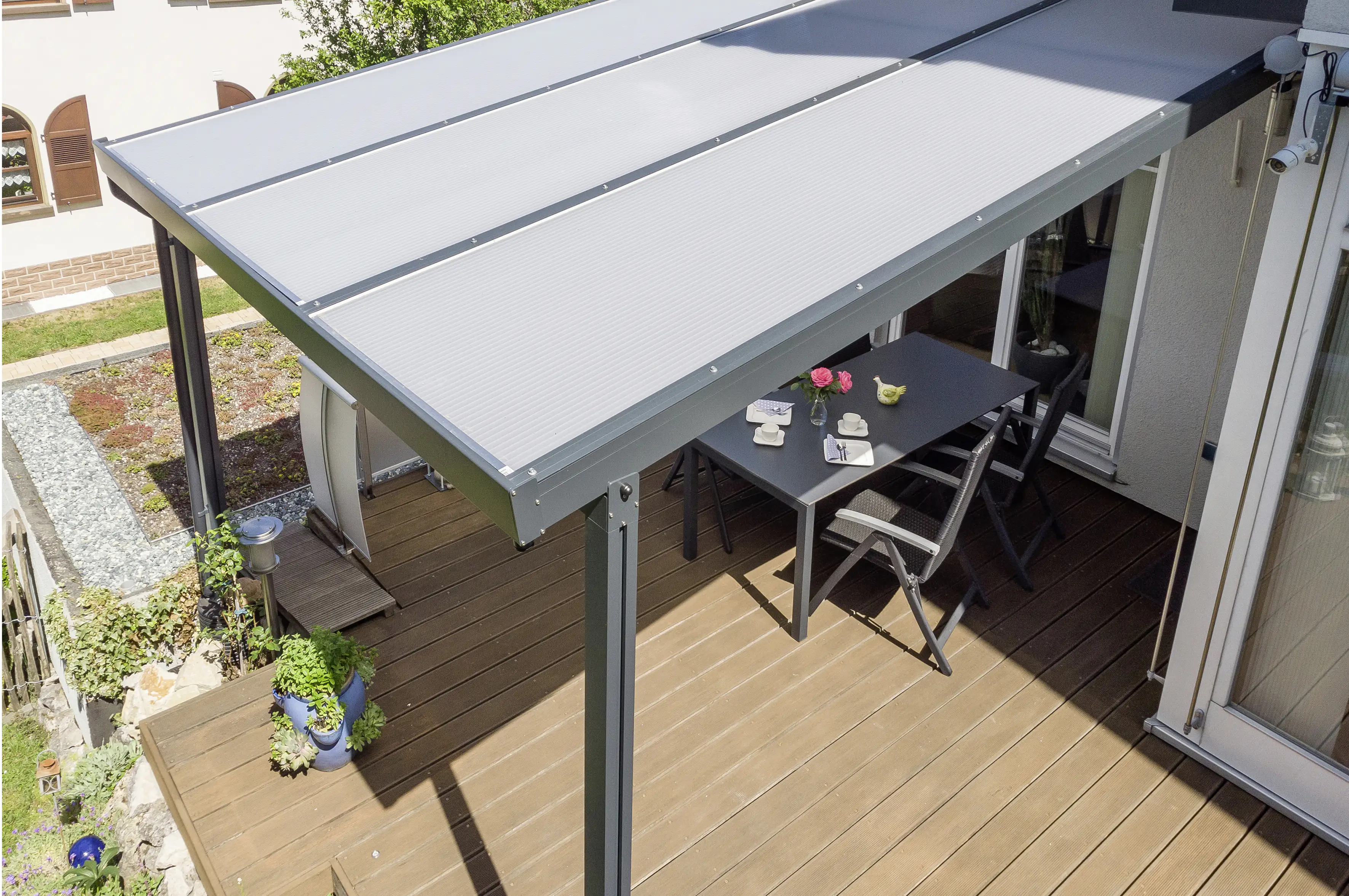 Gutta Premium Terrassendach 309,4 x 306 cm anthrazit PC weiß opal 16 mm