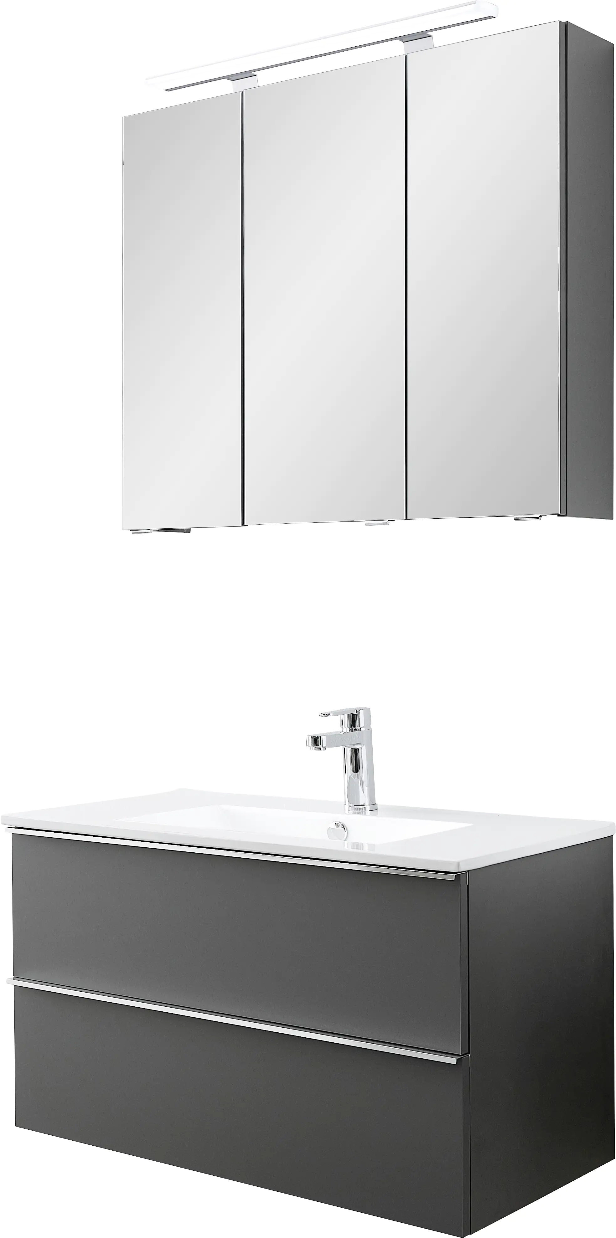 Primaster Bad-Set Düsseldorf grau 81 cm LED-Leuchten, Keramikwaschtisch