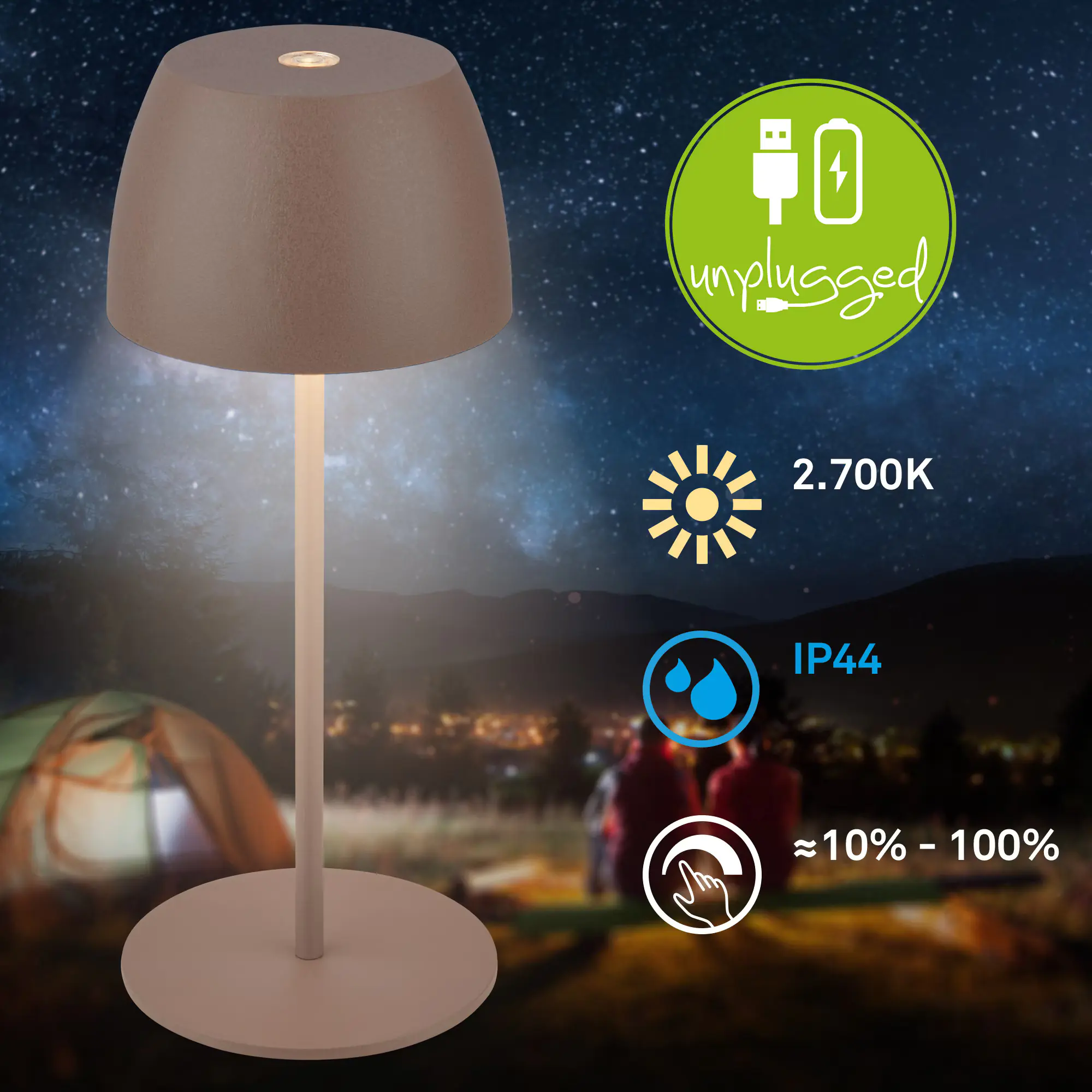 Dika LED Akku-Tischleuchte Serina Mini Touch umbrasand 20 x 8 cm warmweiß  Dika LED Akku-Tischleuchte Serina Mini Touch umbrasand 20 x 8 cm warmweiß