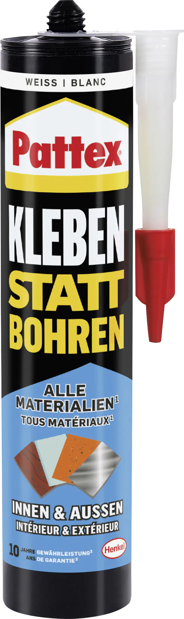Pattex Montagekleber Kleben statt Bohren Innen & Außen 450 g Kartusche, weiß Pattex Montagekleber Kleben statt Bohren Innen & Außen 450 g Kartusche, weiß
