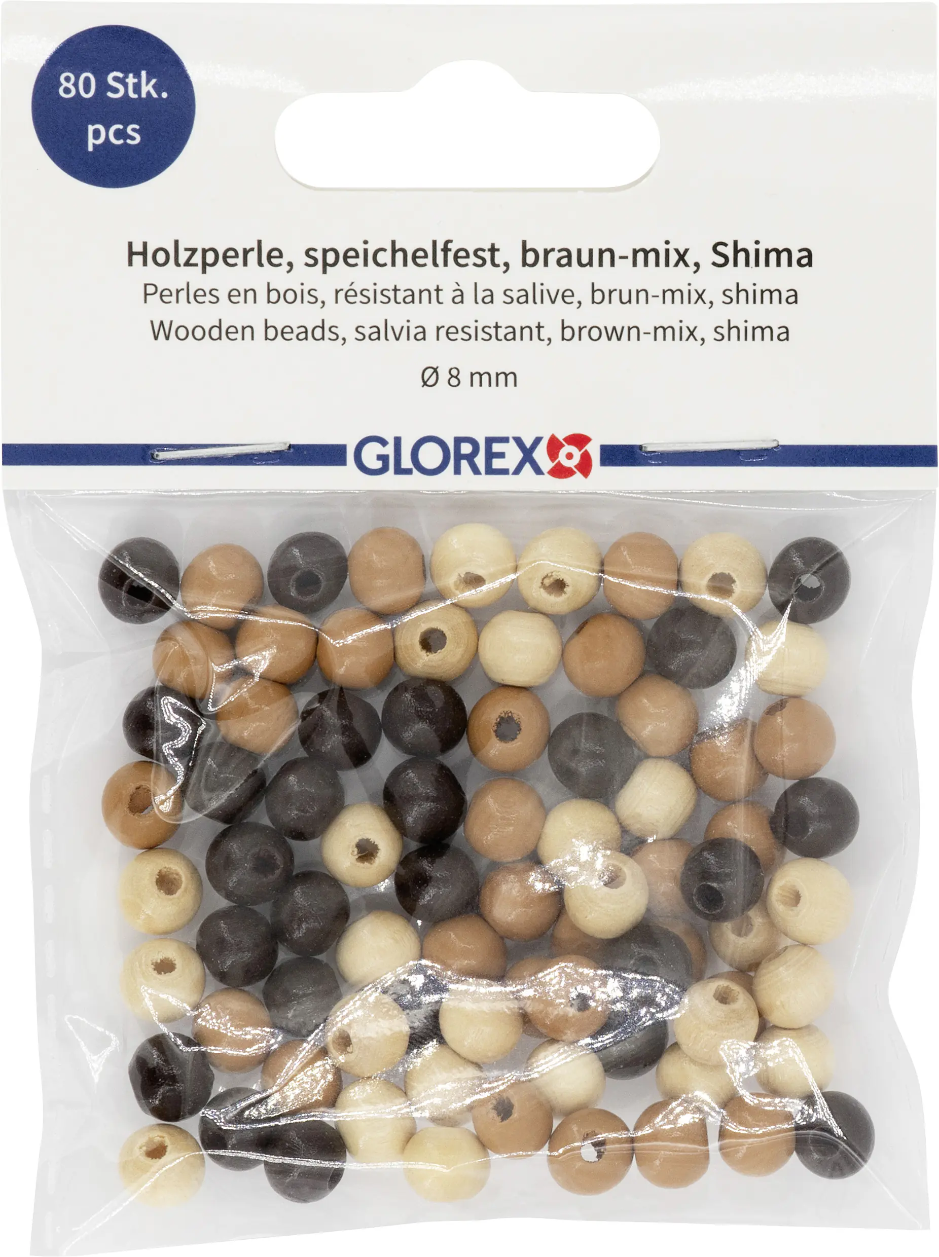 Glorex Holzperle 8 mm braun mix - 80 Stück
