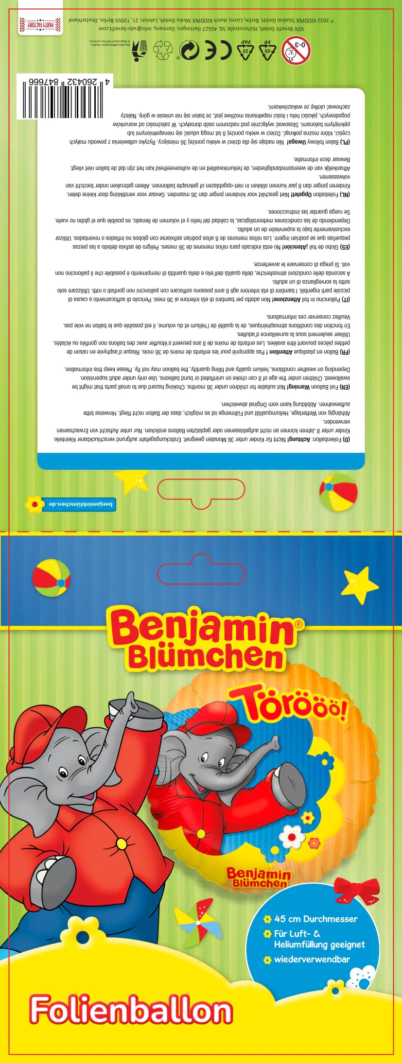 Folienballon Benjamin Blümchen Törööö Ø 45 cm Folienballon Benjamin Blümchen Törööö Ø 45 cm