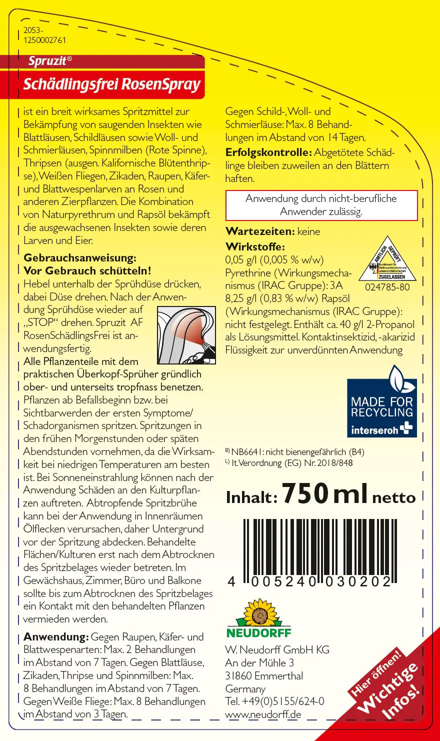 Neudorff Spruzit AF Rosenschädlingsfrei 750 ml Neudorff Spruzit AF Rosenschädlingsfrei 750 ml