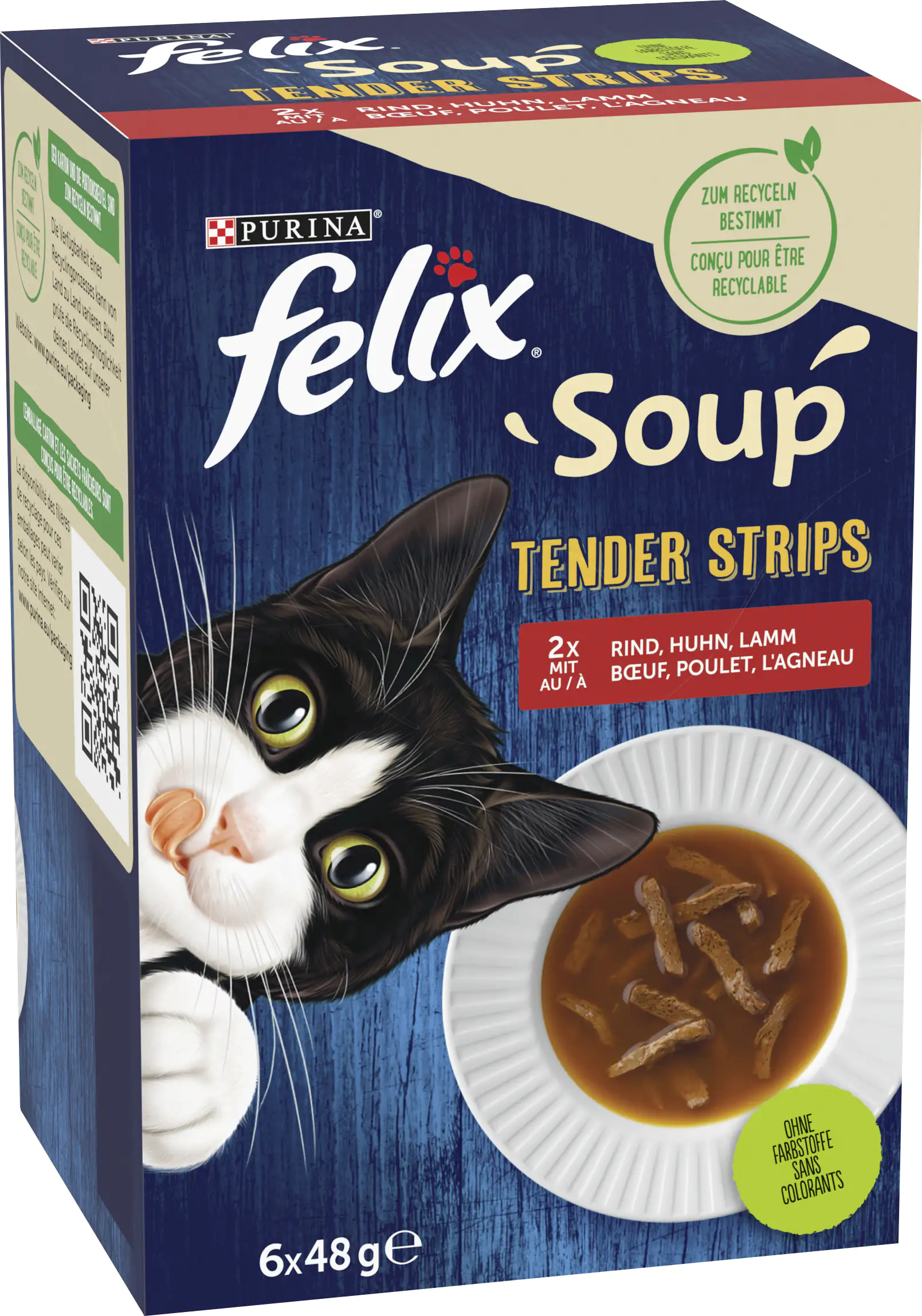 Felix Soup Tender Strips mit Rind, Huhn & Lamm 6 x 48 g