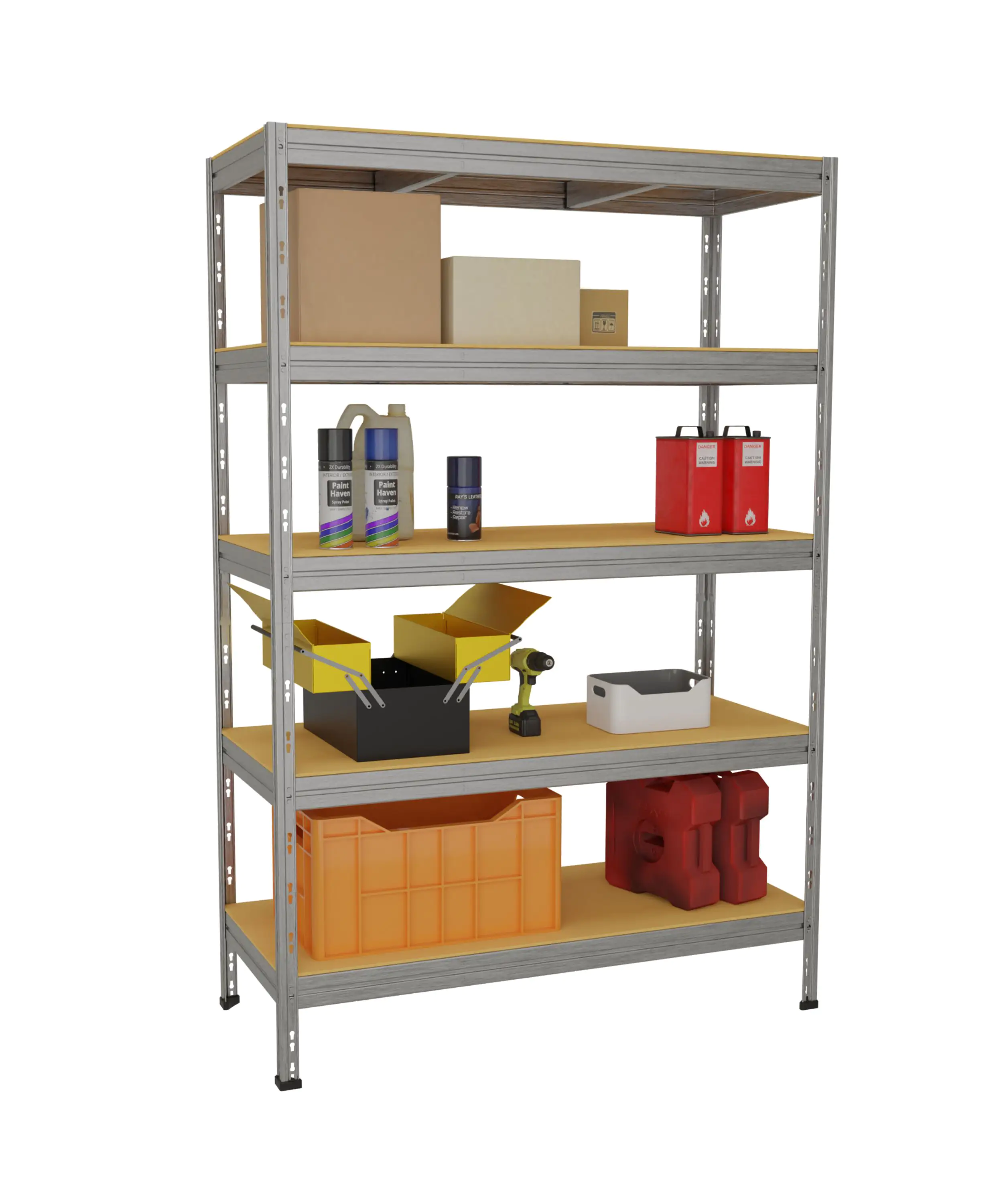 Metallsteckregal L 180 x 120 x 50 cm 5 Holzböden 875 kg, silber