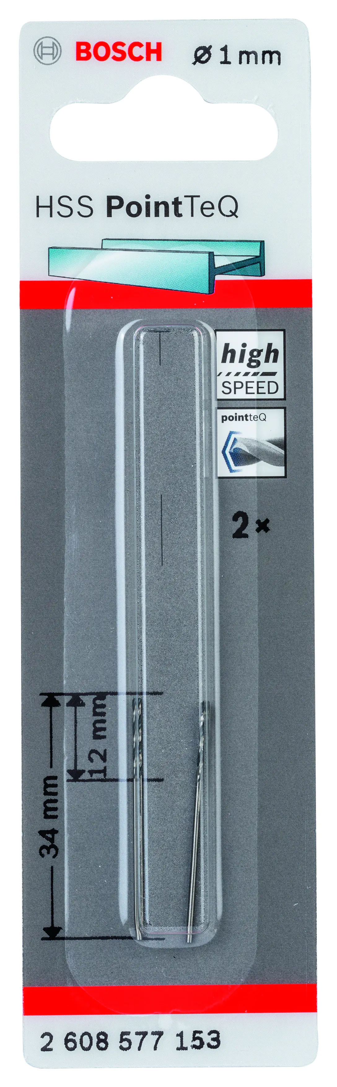 Bosch HSS-Spiralbohrer PointTeQ 1,0 mm