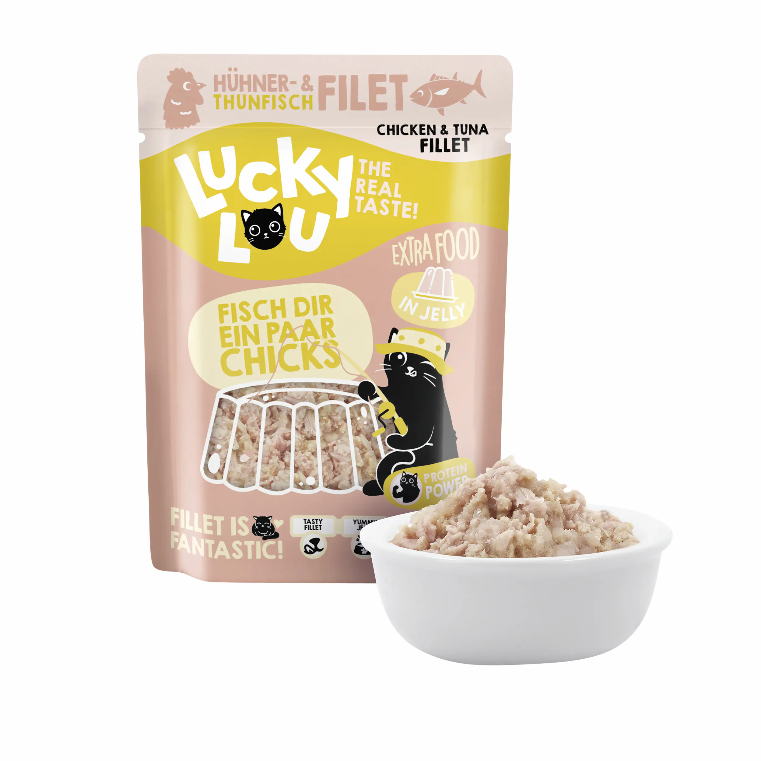 Lucky Lou Extrafood Katzennassfutter Adult getreidefrei 70 g Thunfisch & Hühnerfilet in Jelly