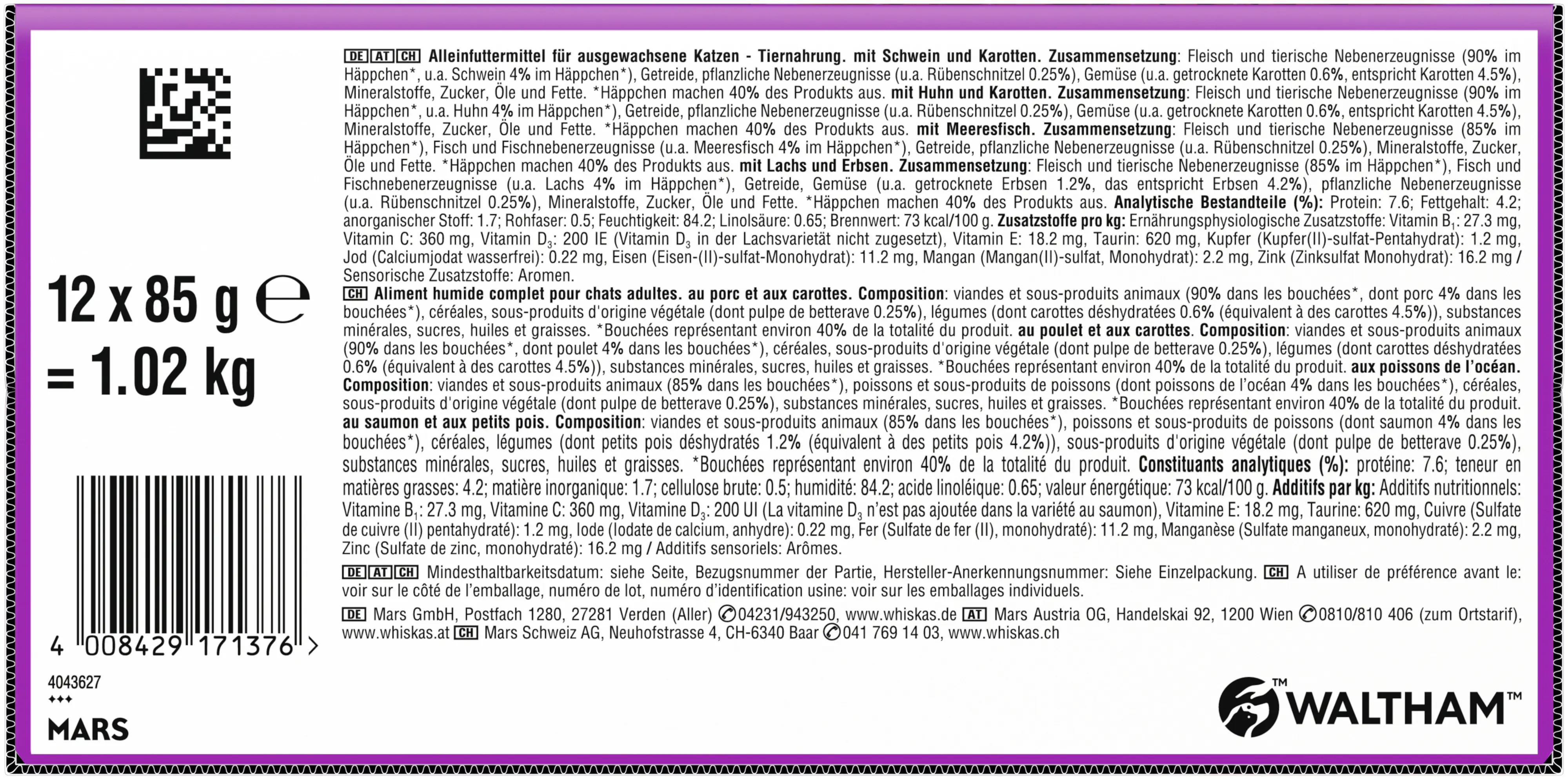 Whiskas Katzennassfutter Aromatic Selection 12 x 85 g Gemischte Auswahl