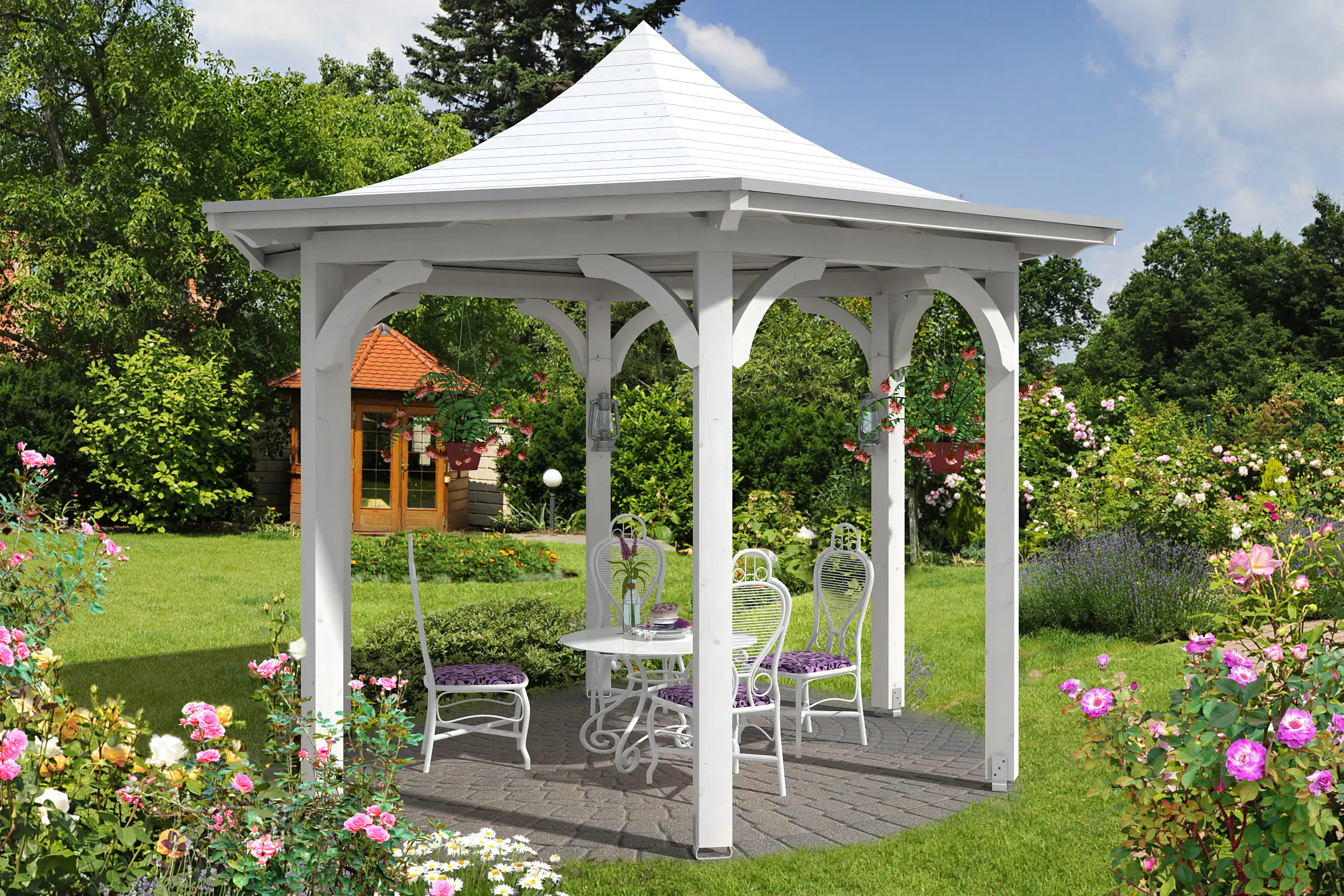 SKAN HOLZ Pavillon Versailles Leimholz, lasiert in Weiß