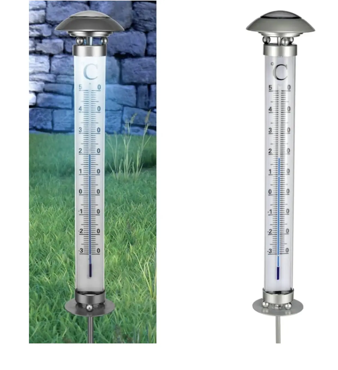 Flamingo LED-Solar-Thermometer mit Dämmerungssensor 112 cm kaltweiß silber