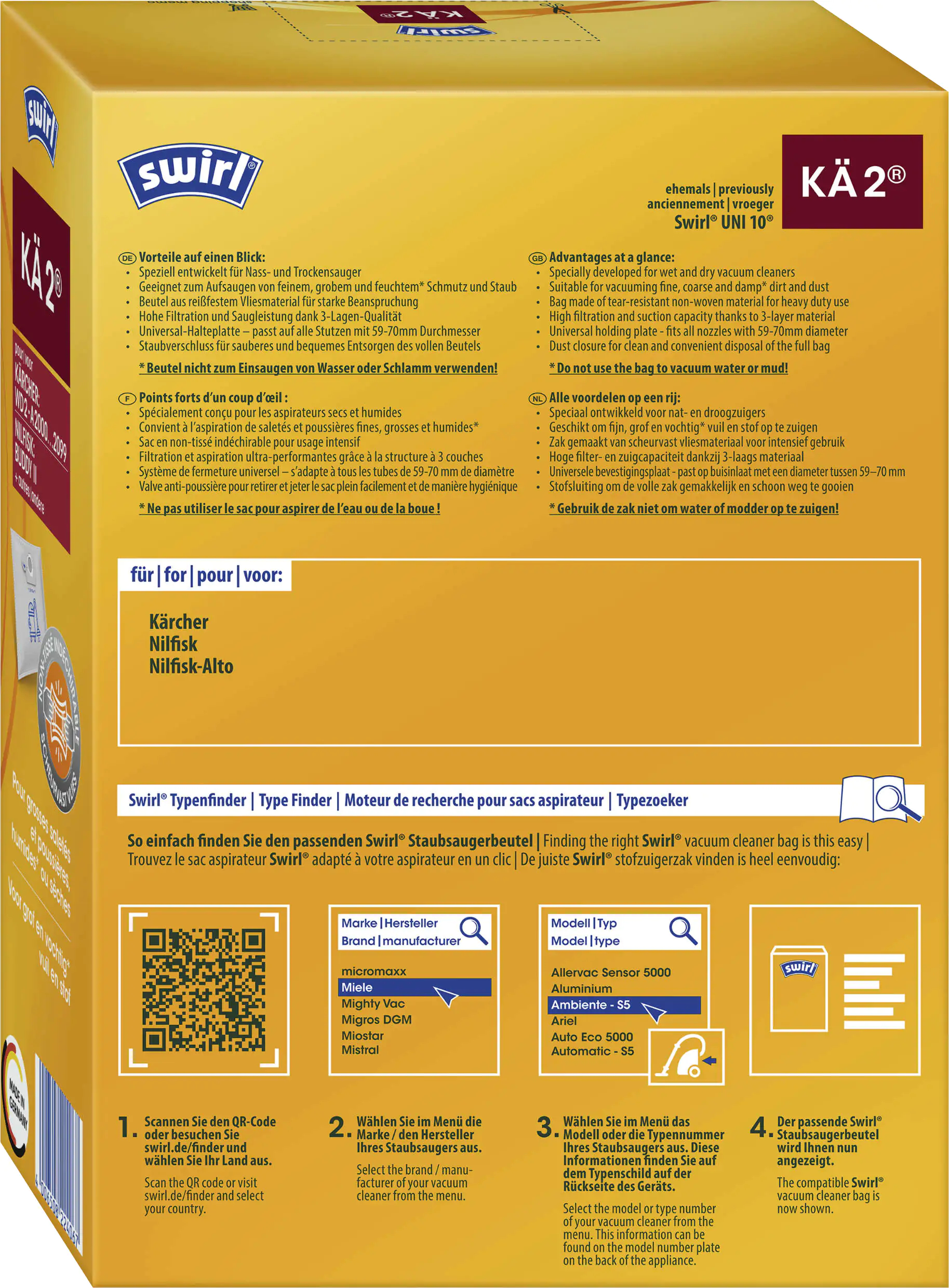 Swirl KÄ 2 Staubbeutel für Nass-Trockensauger, Kärcher/Nilfisk 3 Stück Swirl KÄ 2 Staubbeutel für Nass-Trockensauger, Kärcher/Nilfisk 3 Stück