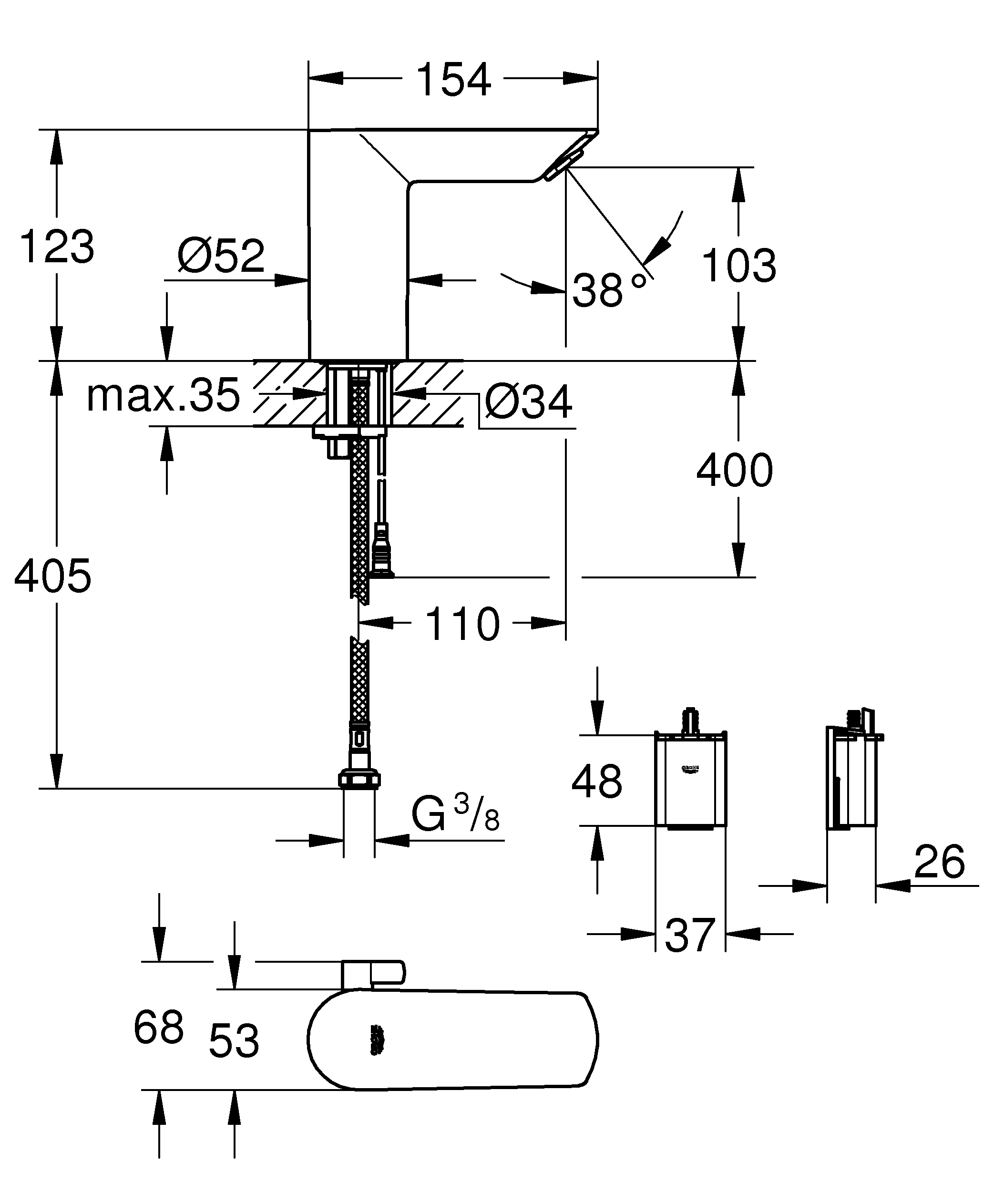 4005176473678_2834276 Grohe Waschtischarmatur Bau Cosmopolitan E mit berührungsloser Betätigung
