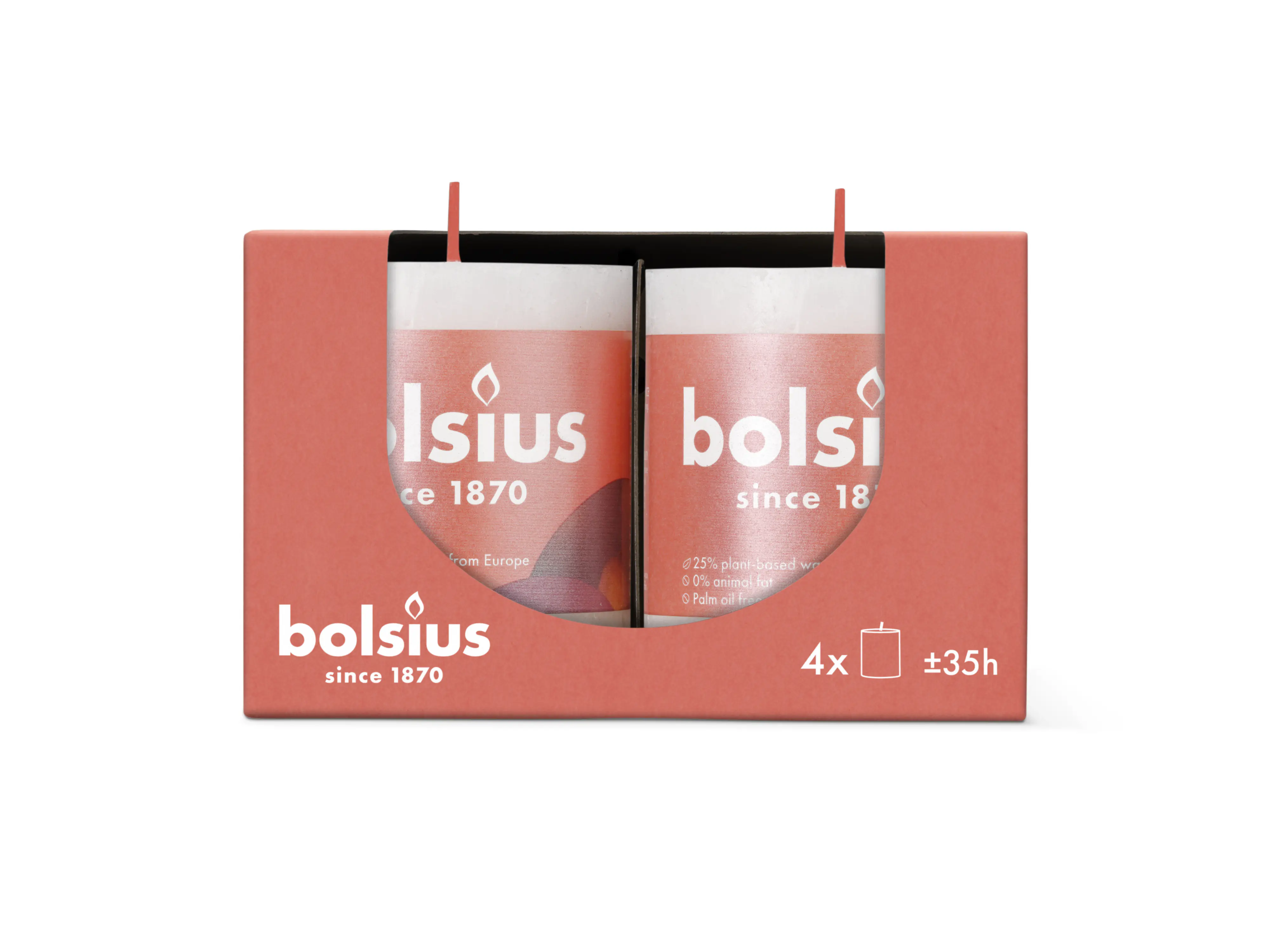 Bolsius Stumpenkerze Rustik Ø 6,8 x 8 cm wolkiges weiß 4er Pack
