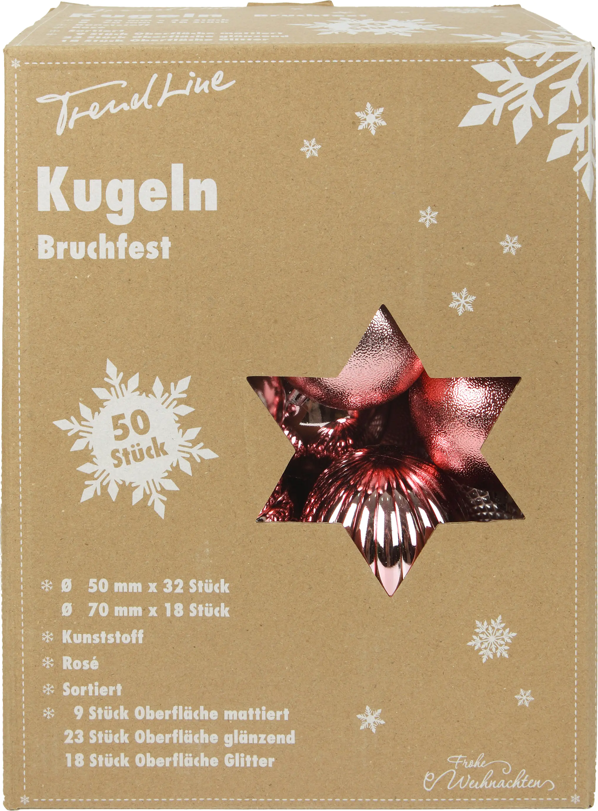 TrendLine Deko Set aus 50 Christbaumkugeln zum hängen 32 Stück 5 cm, 18 Stück 7 cm rosa 