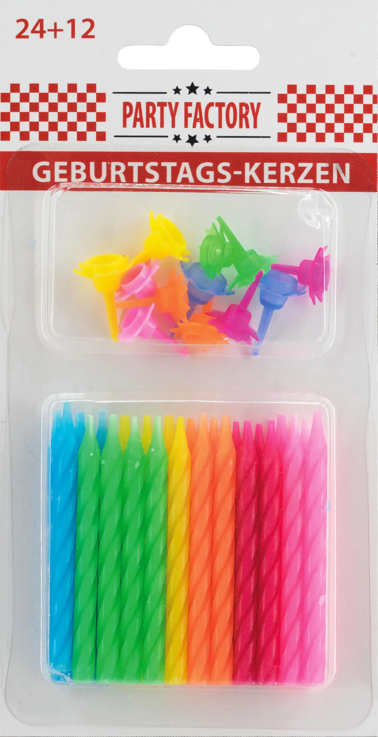 Kuchen-Kerzen mit Halter bunt 6 cm - 24 Stück