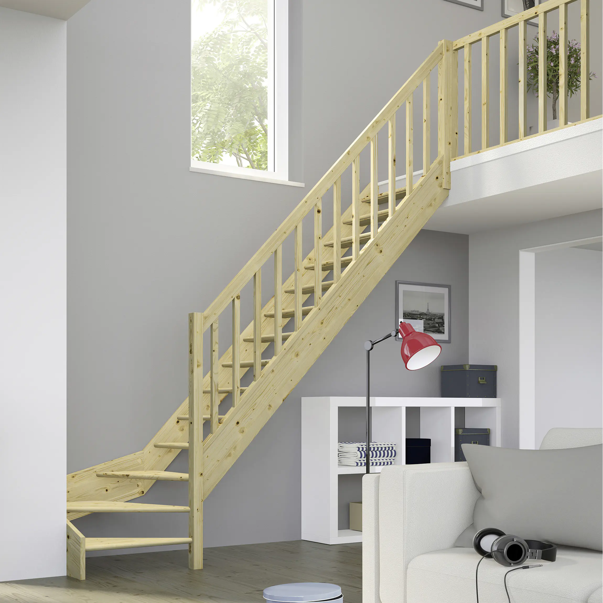 Dolle Raumspartreppen Paris 1/4-gew. Fichte unbehandelt inkl. Geländer