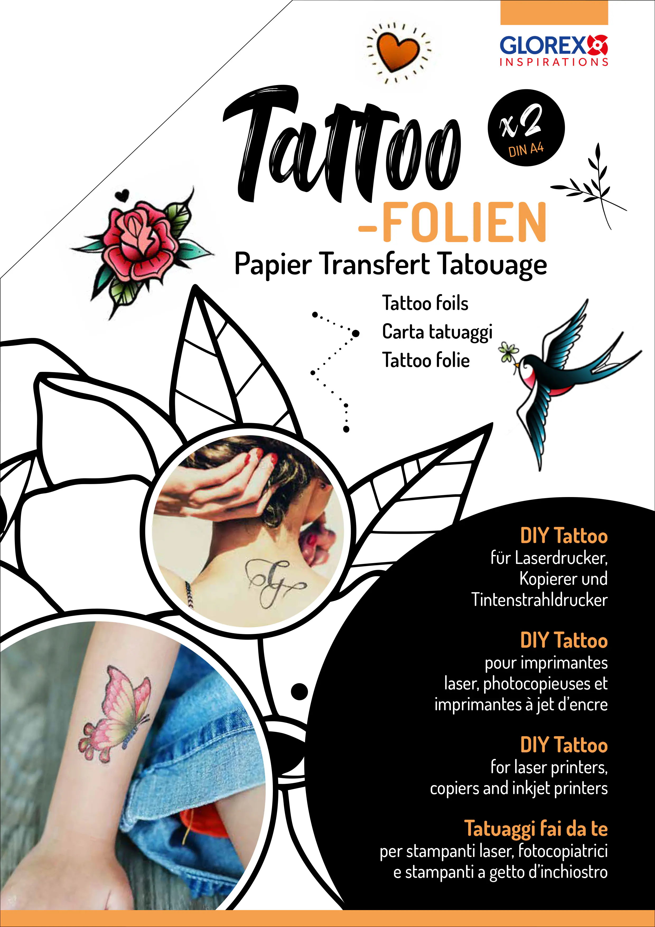 Tattoo-Folie DIN A4 für Laser- und Tintenstrahldrucker 2 Stück