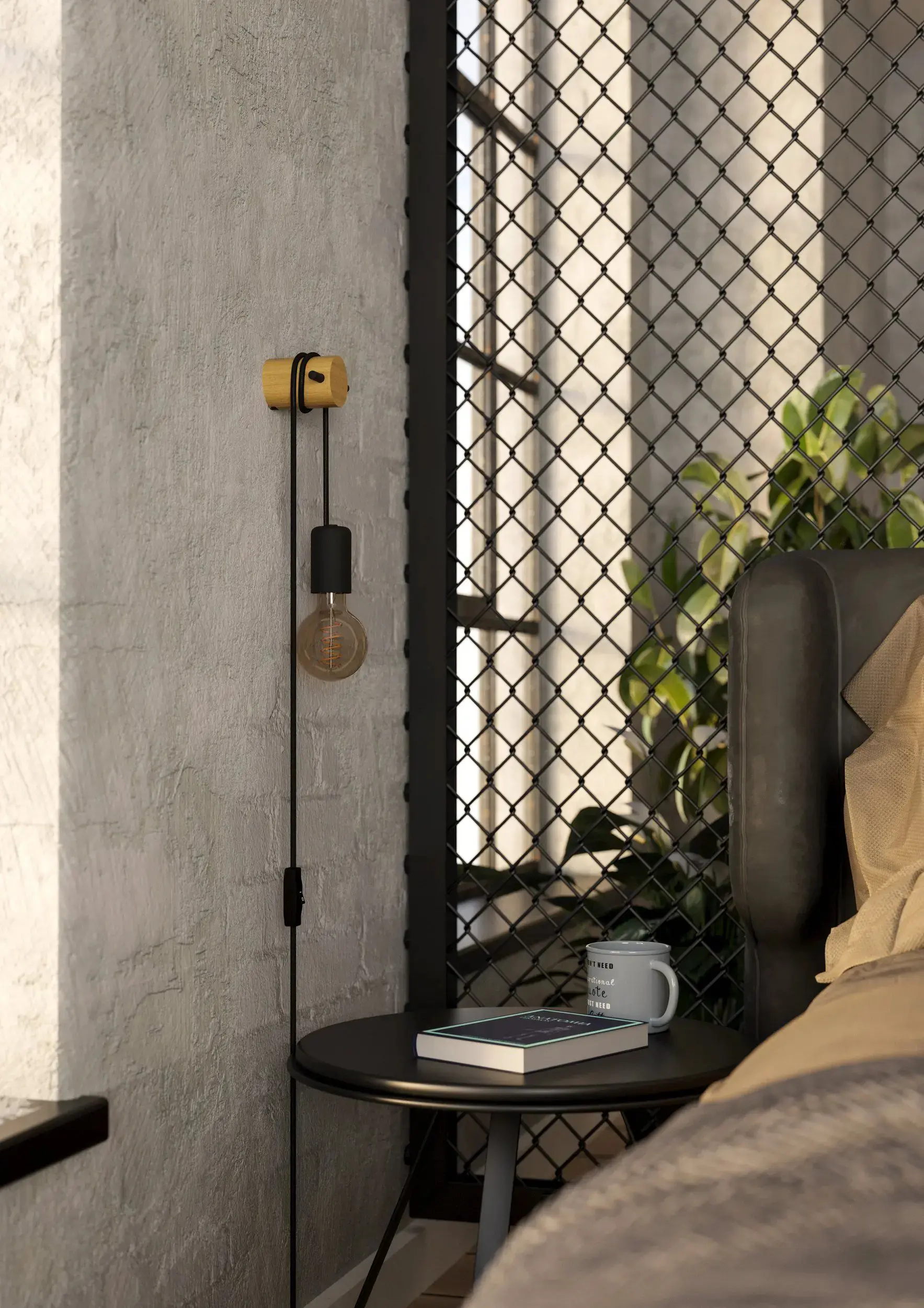 Eglo Wandleuchte Buddon E27 braun-schwarz Holz