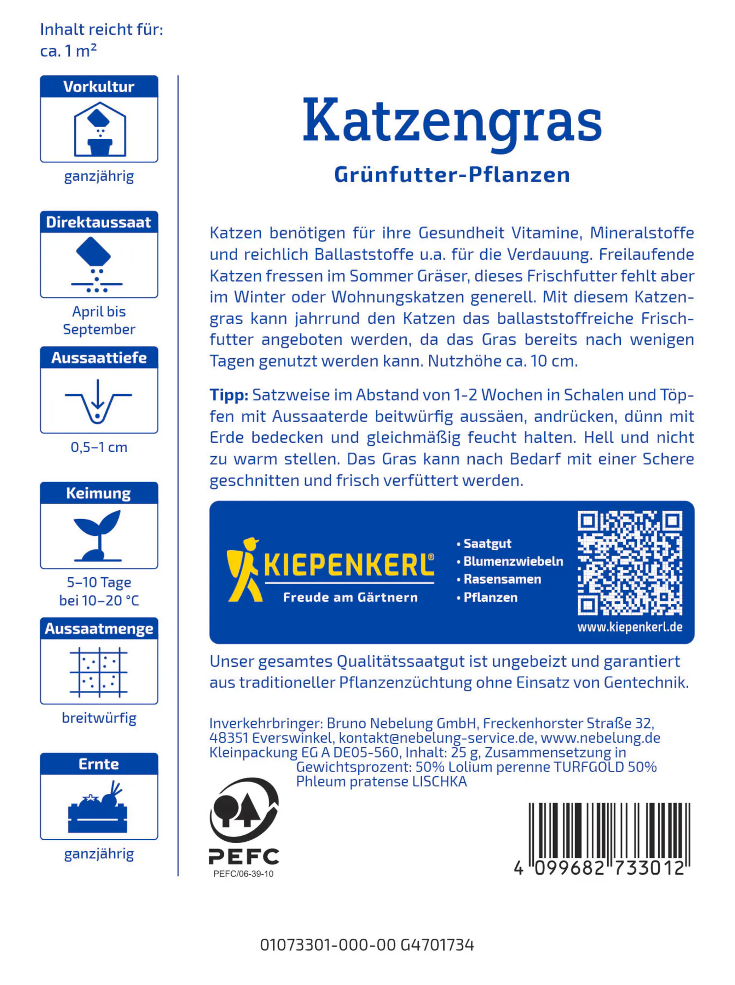 Kiepenkerl Saatgut Katzengras Frischgrün Mischung für ca. 1 m²