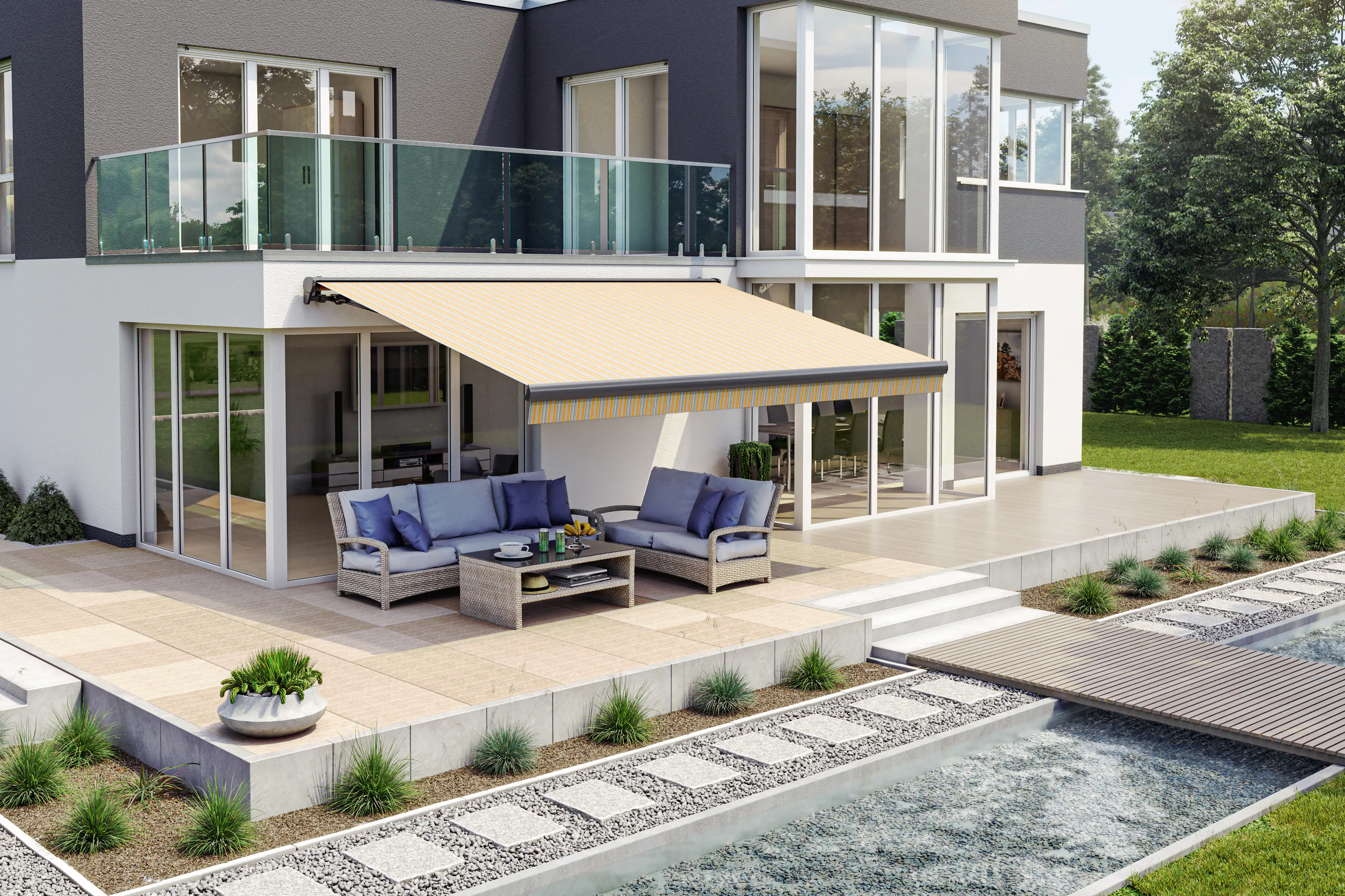 Teilhülsenmarkise gelb-grau gestreift 