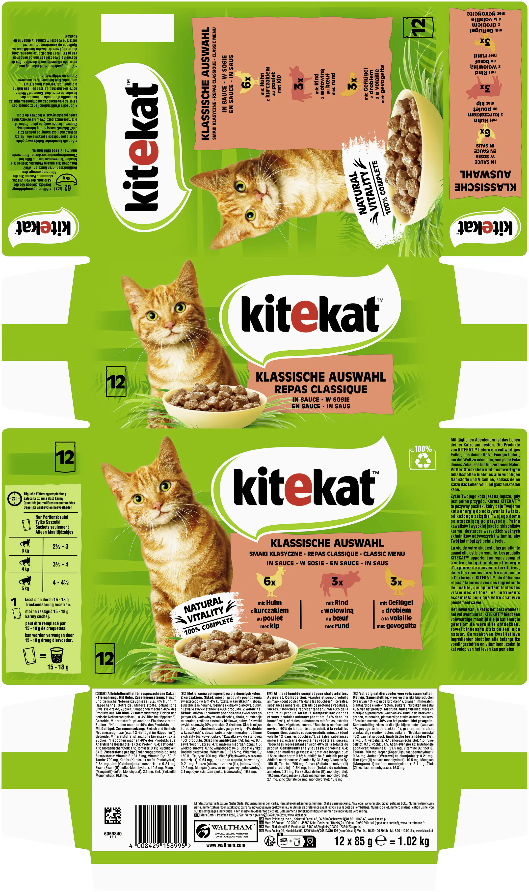 Kitekat Klassische Auswahl in Sauce Multipack 12x85 g