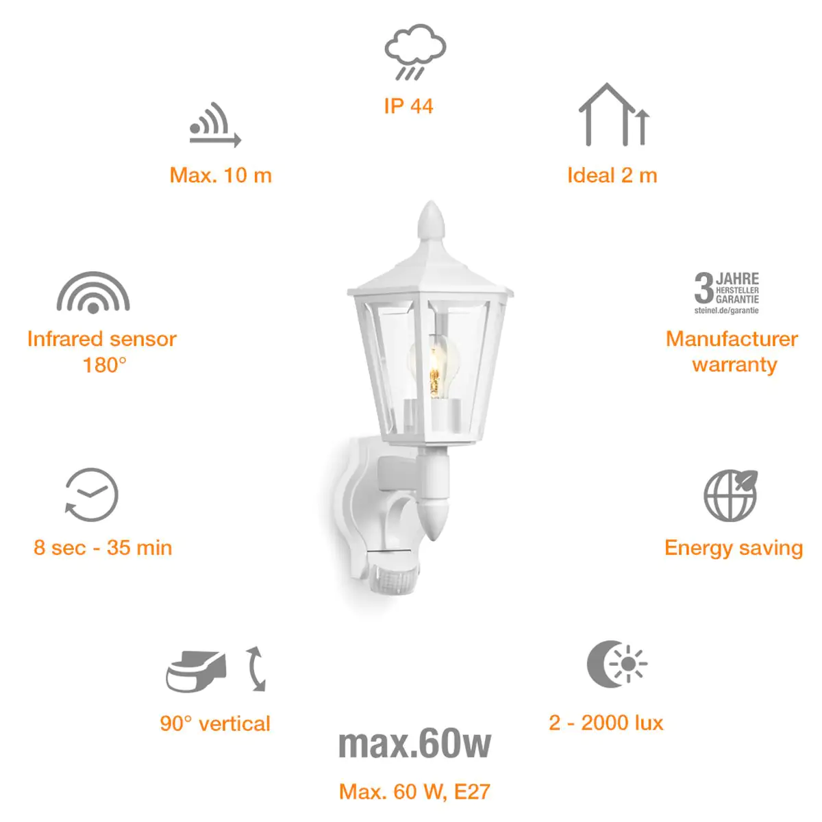 Steinel Außenleuchte L 15 S Weiß mit Sensor schwenkbar 10 m