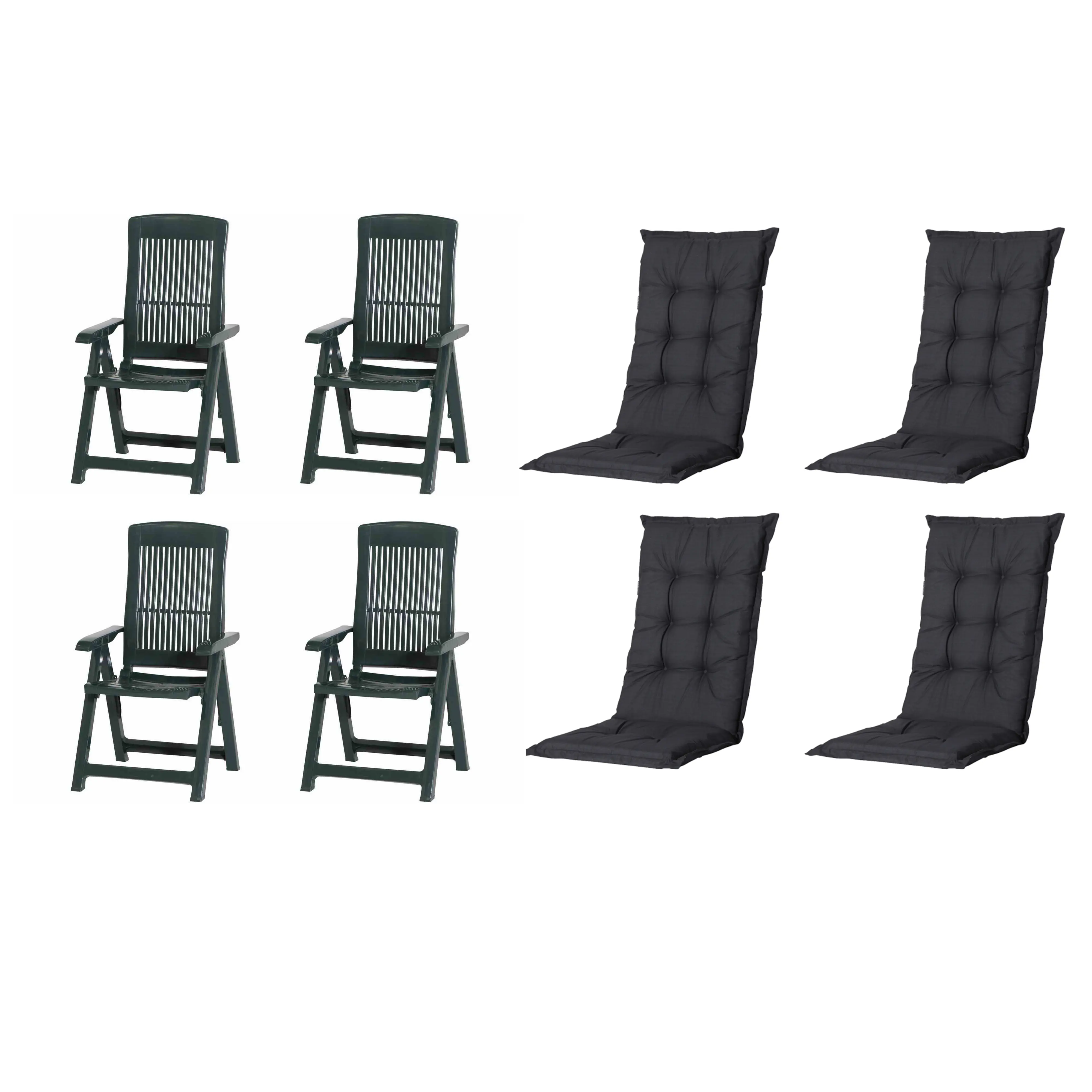 Progarden Gartenstuhl-Set Tampa mit Auflagen grün/schwarz 8-tlg.