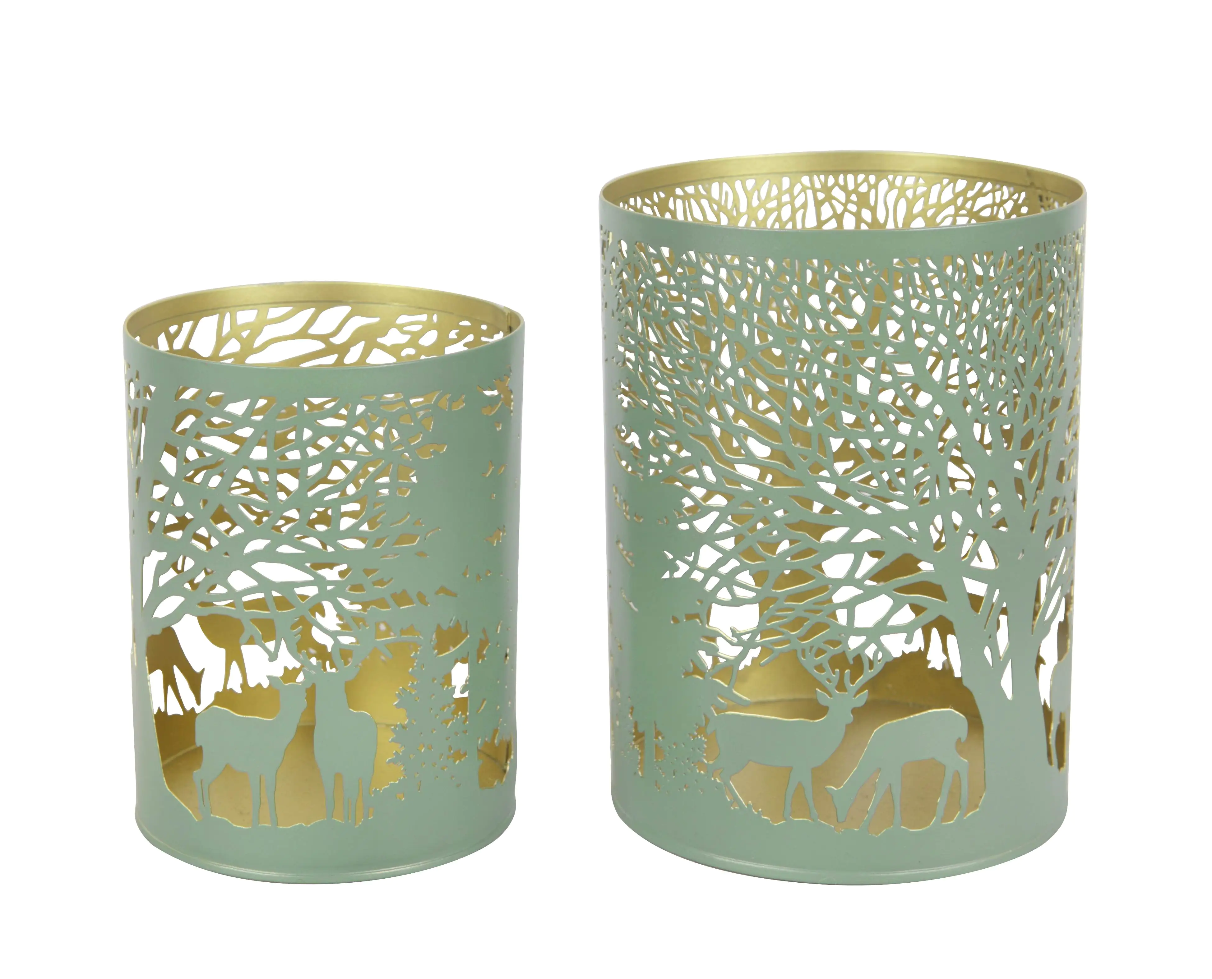 TrendLine Windlicht Metall Rentier Ø 9 cm grün-gold