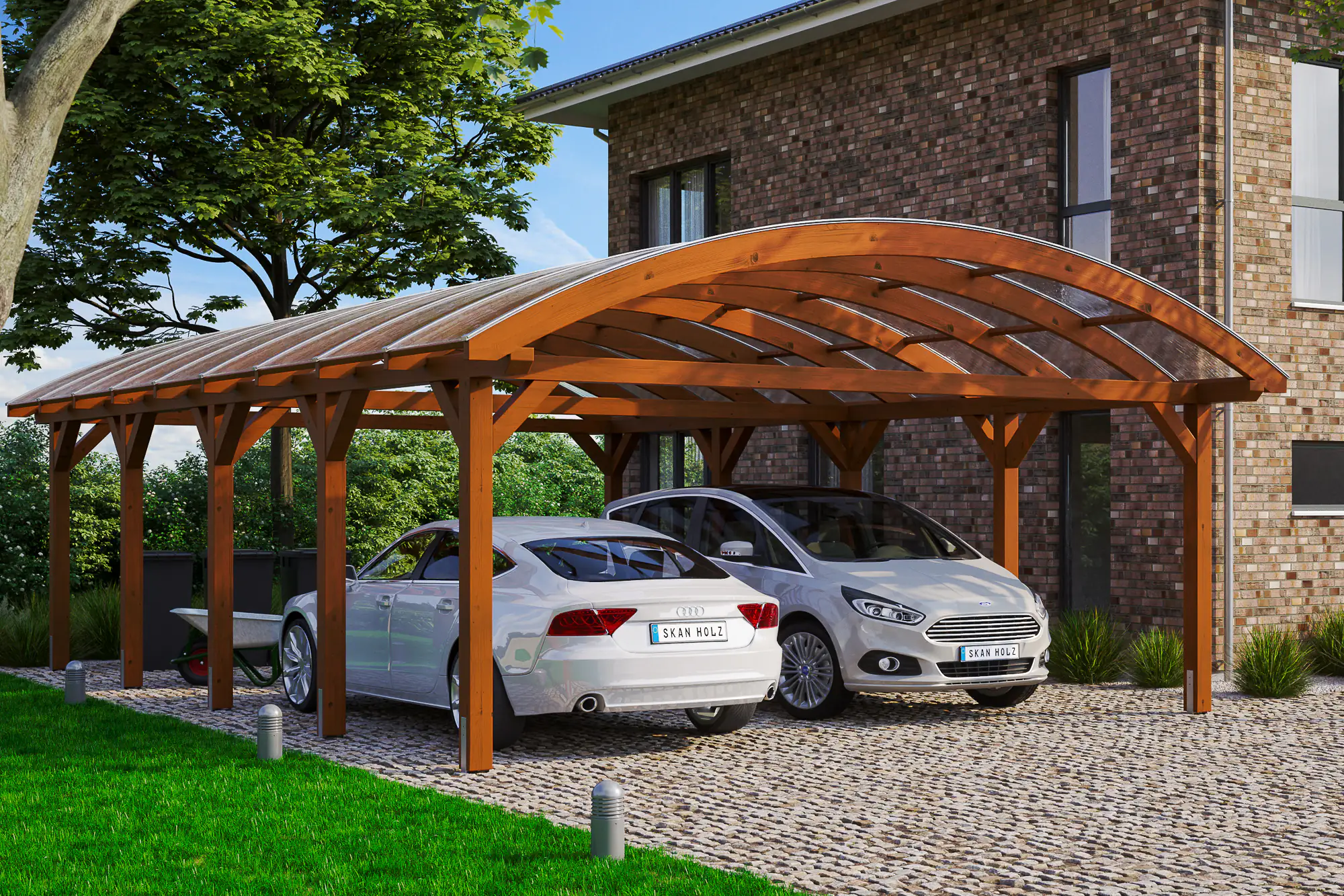 SKAN HOLZ Bogendach-Carport Franken 635 x 969 cm, lasiert in Nussbaum