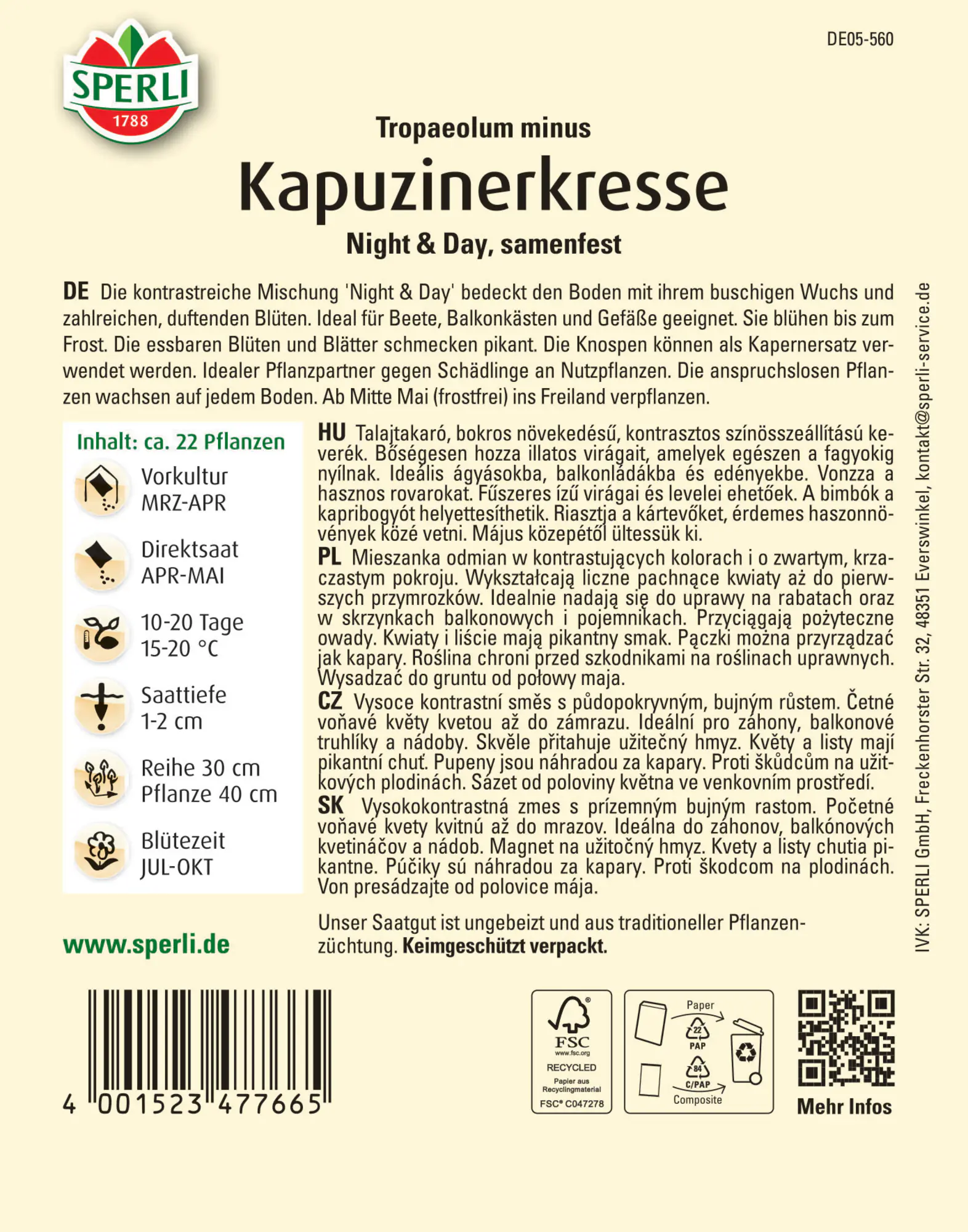Sperli Kapuzinerkresse Night & Day