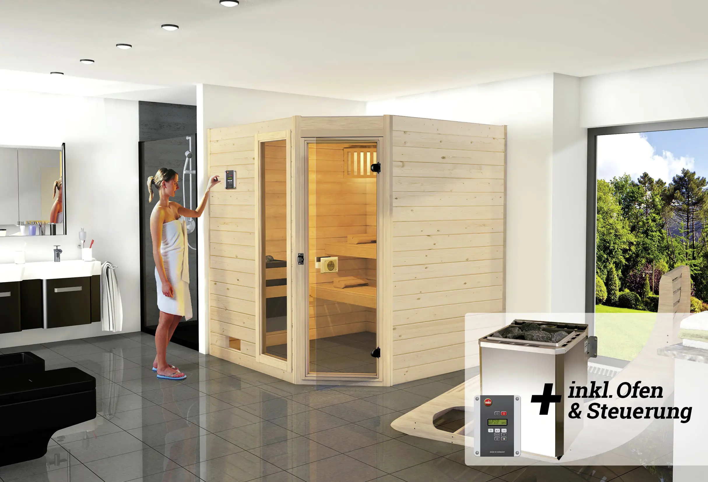 Weka Massivholz-Sauna Valida Eck 1.8 7,5 kW BioS