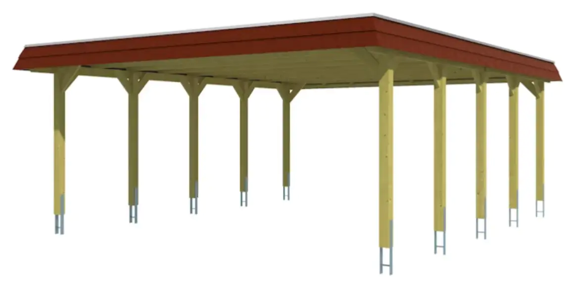 SKAN HOLZ Carport Spreewald 585 x 741 cm mit Aluminiumdach rote Blende