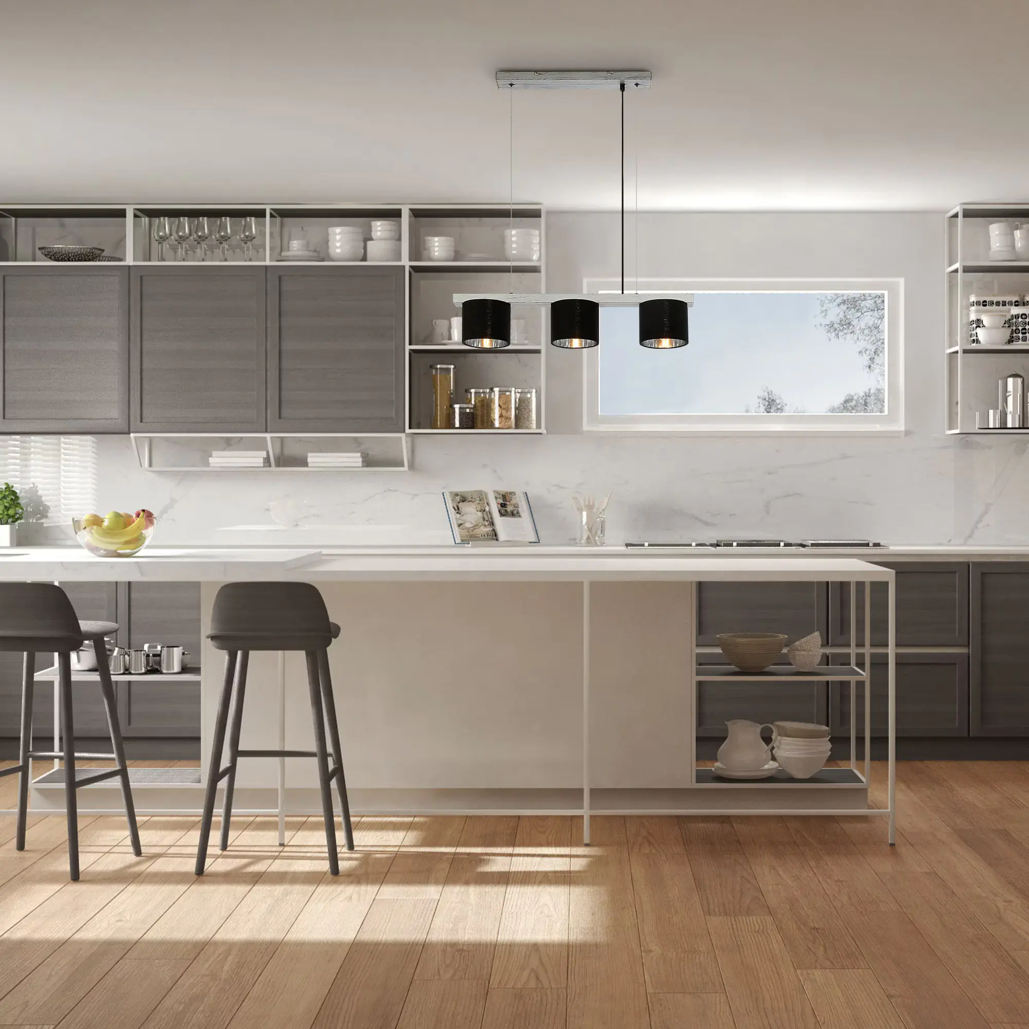 Briloner Pendelleuchte LURI antik-silber Stoff 3xE14 exklusive Briloner Pendelleuchte LURI antik-silber Stoff 3xE14 exklusive