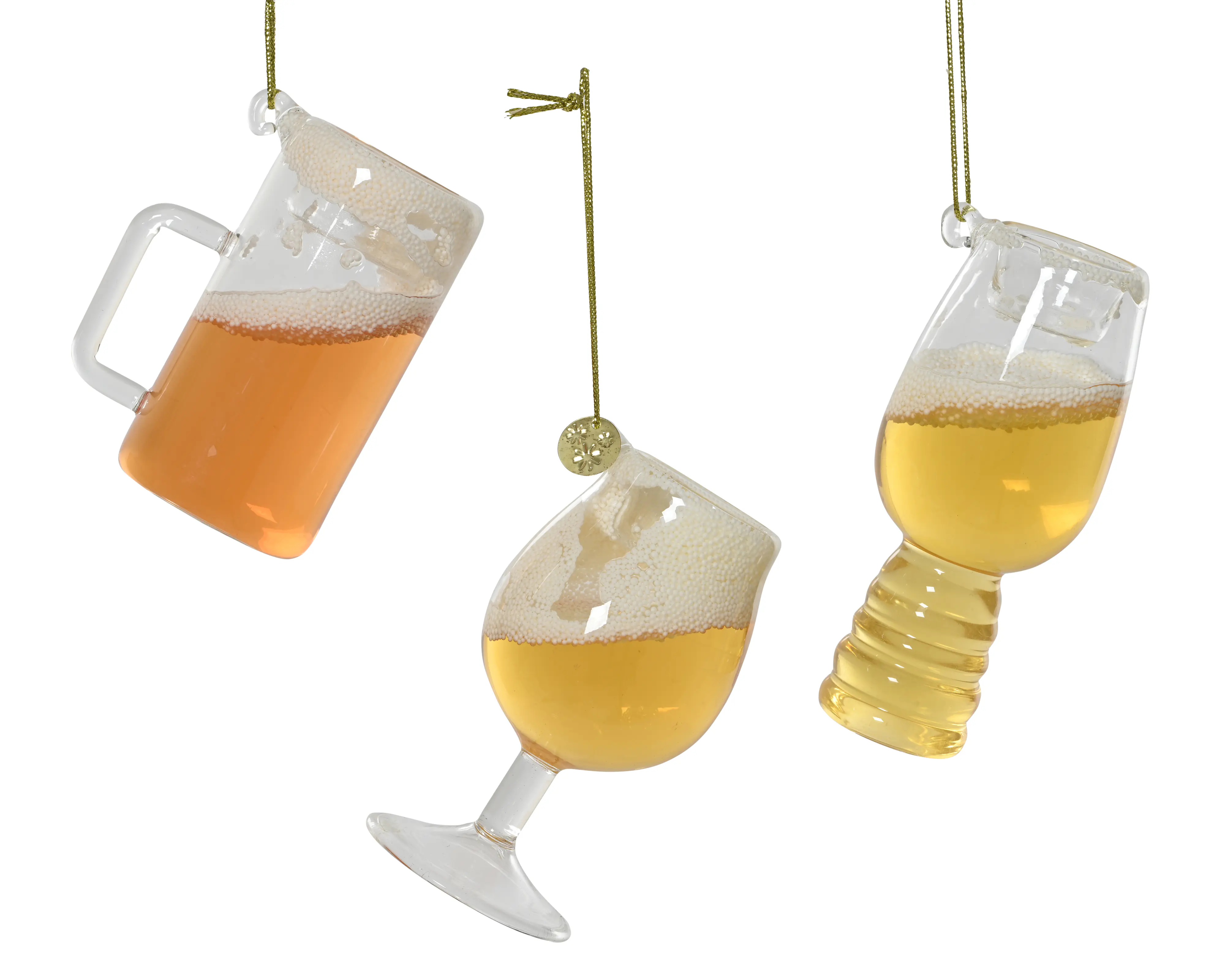 Decoris Weihnachtskugel aus Glas Bierkrüge 9 cm 3-fach sortiert