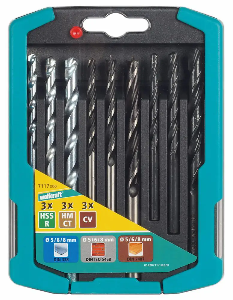 Wolfcraft Bohrer-Set Metall-Holz-Stein Ø 5, 6, 8 mm 9-teilig Rundschaft