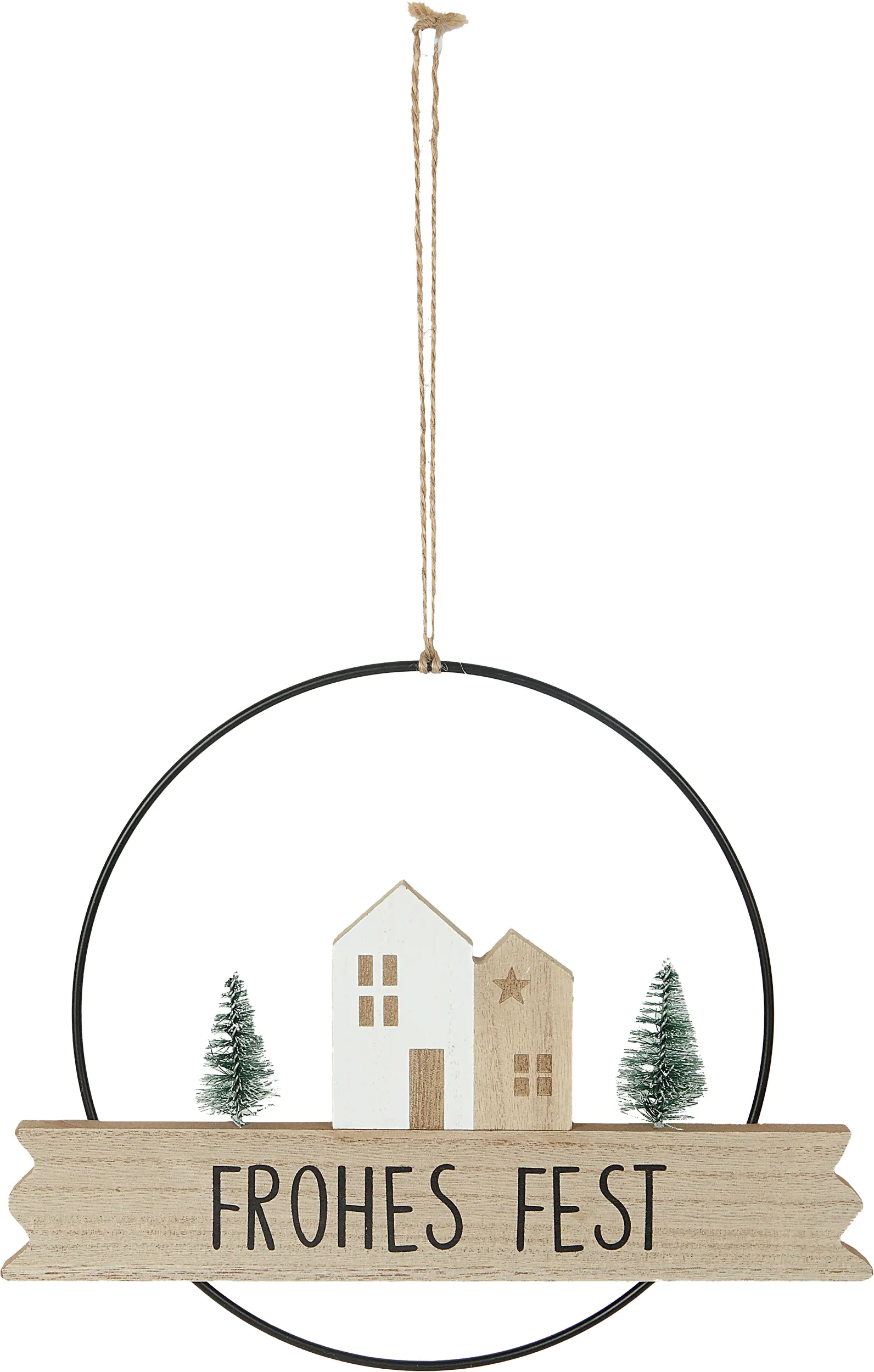 TrendLine Deko Weihnachtsanhänger Metall Frohes Fest 31 x 0,5 x 22 cm braun