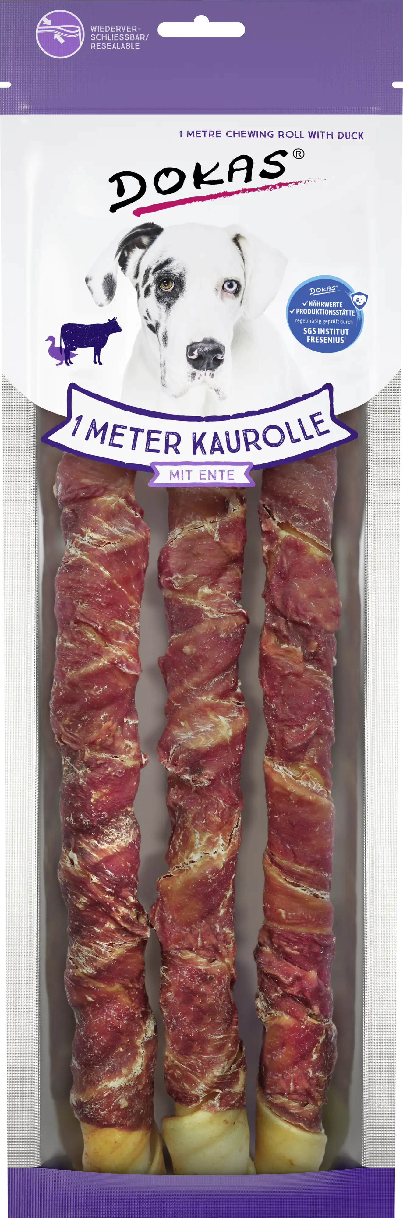 Dokas 1 Meter Kaurolle mit Ente 315 g (Rinderhaut) Dokas 1 Meter Kaurolle mit Ente 315 g (Rinderhaut)