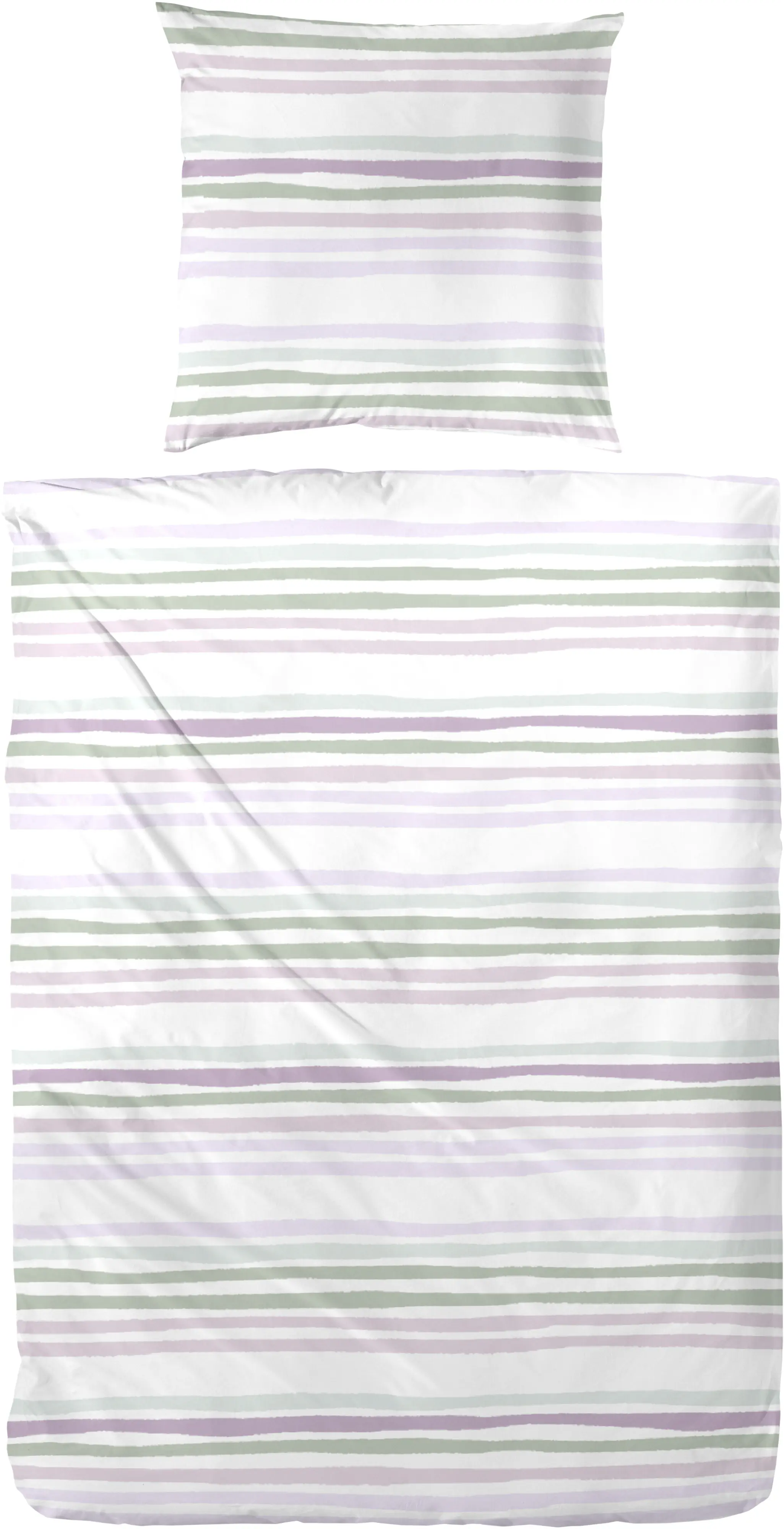 Perkal Bettwäsche gestreift 135 x 220 cm rosa/grün