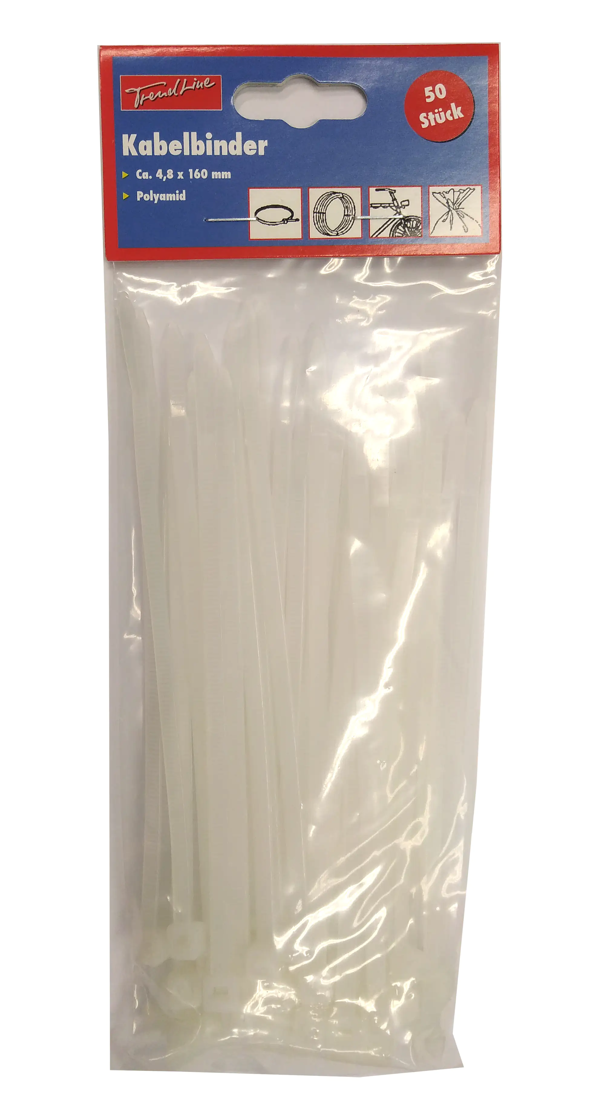 TrendLine Kabelbinder weiß 4,8 x 160 mm, 50 Stück TrendLine Kabelbinder weiß 4,8 x 160 mm, 50 Stück