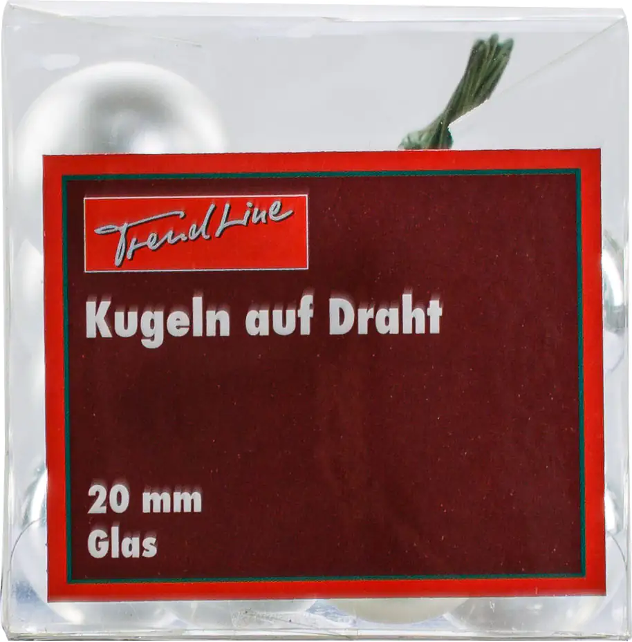 TrendLine Weihnachtskugeln aus Glas auf Draht Ø 2 cm weiß-silber 10 Stück